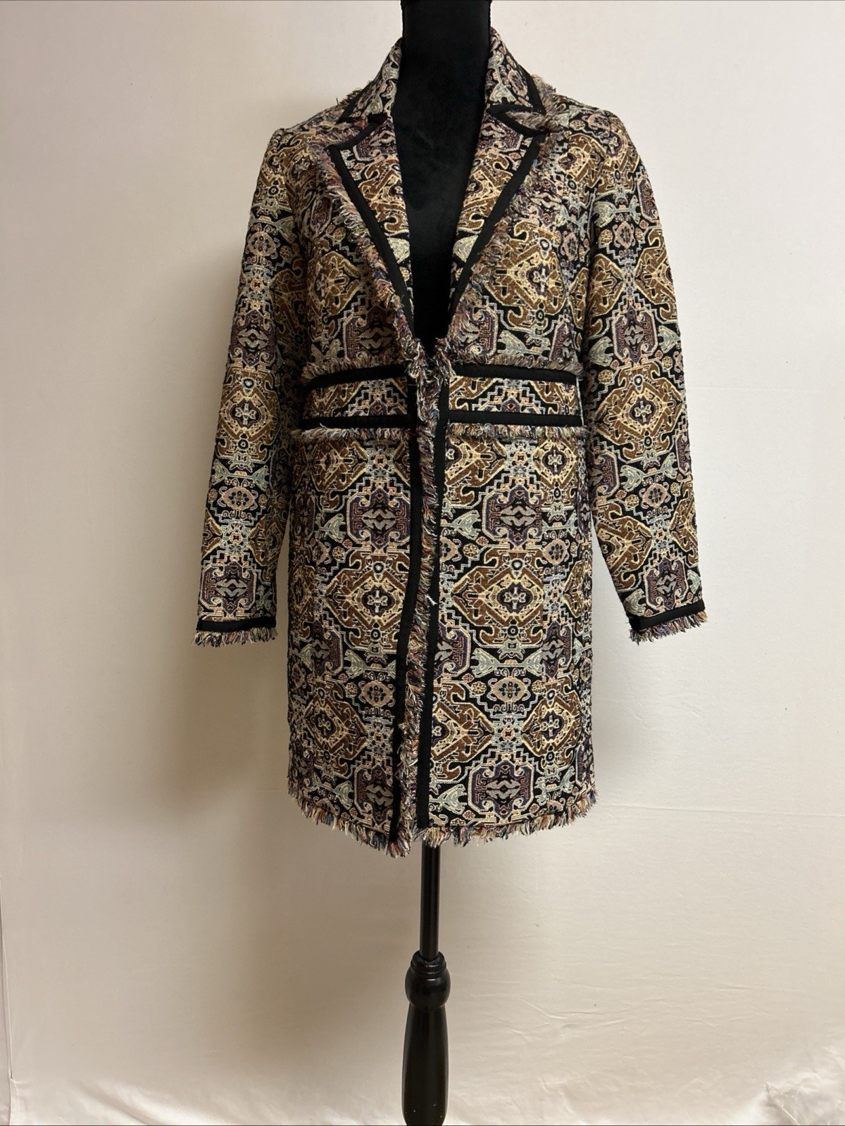 Chicos Sz 0 Womens 4/6 Jacquard Tapestry Jacket Long Sleeve Boho Lining