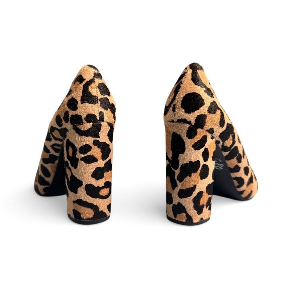Pour La Victoire Celina Leopard Print Calf Hair Block Heel Pumps Size 5.5
