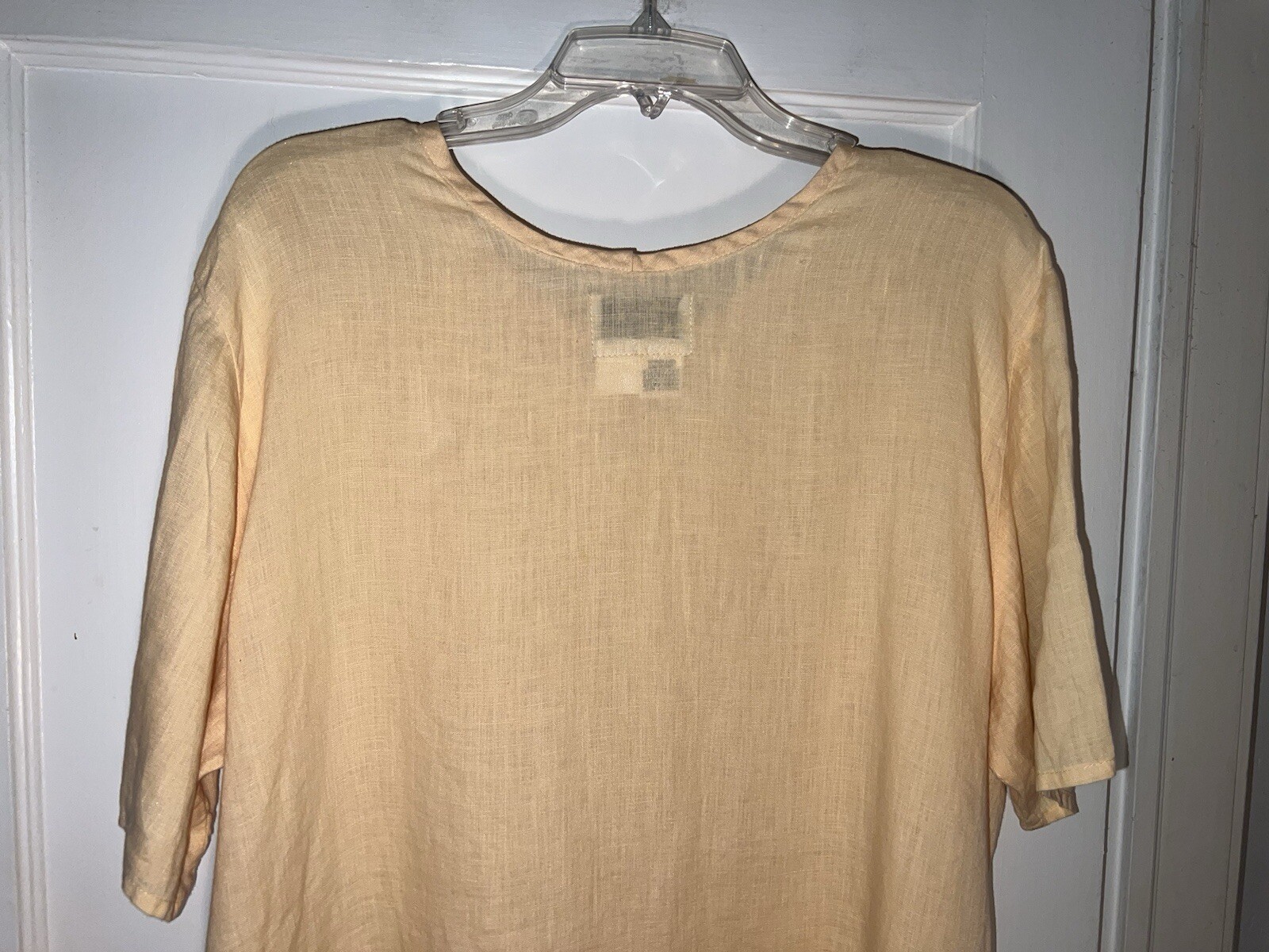 FLAX by Jeanne Engelhart 100% Linen Short Sleeve Tunic Top Yellow Size M. d674