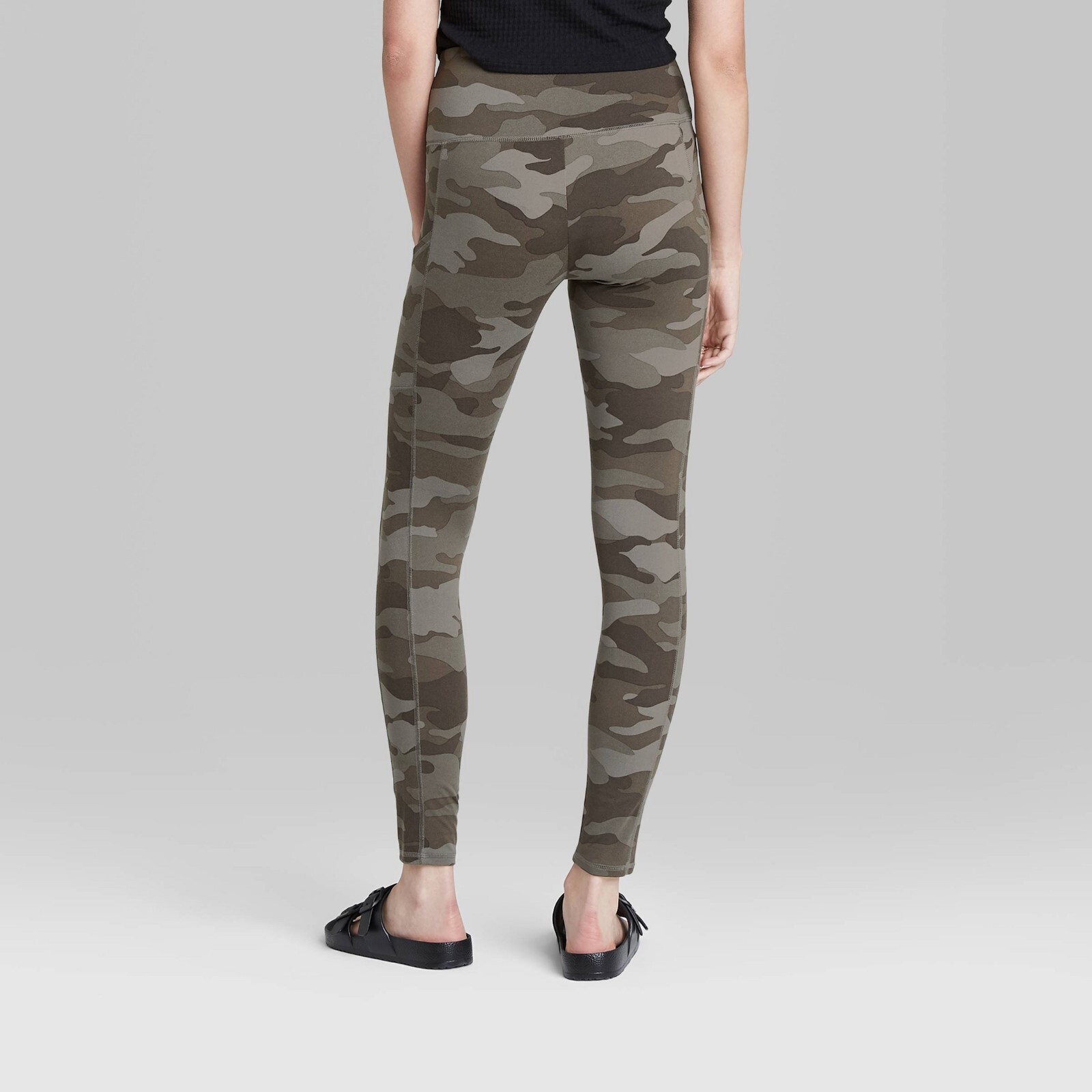 Wild Fable Soft Leggings Womens Full Length Green Camo High Rise Wide Waistband