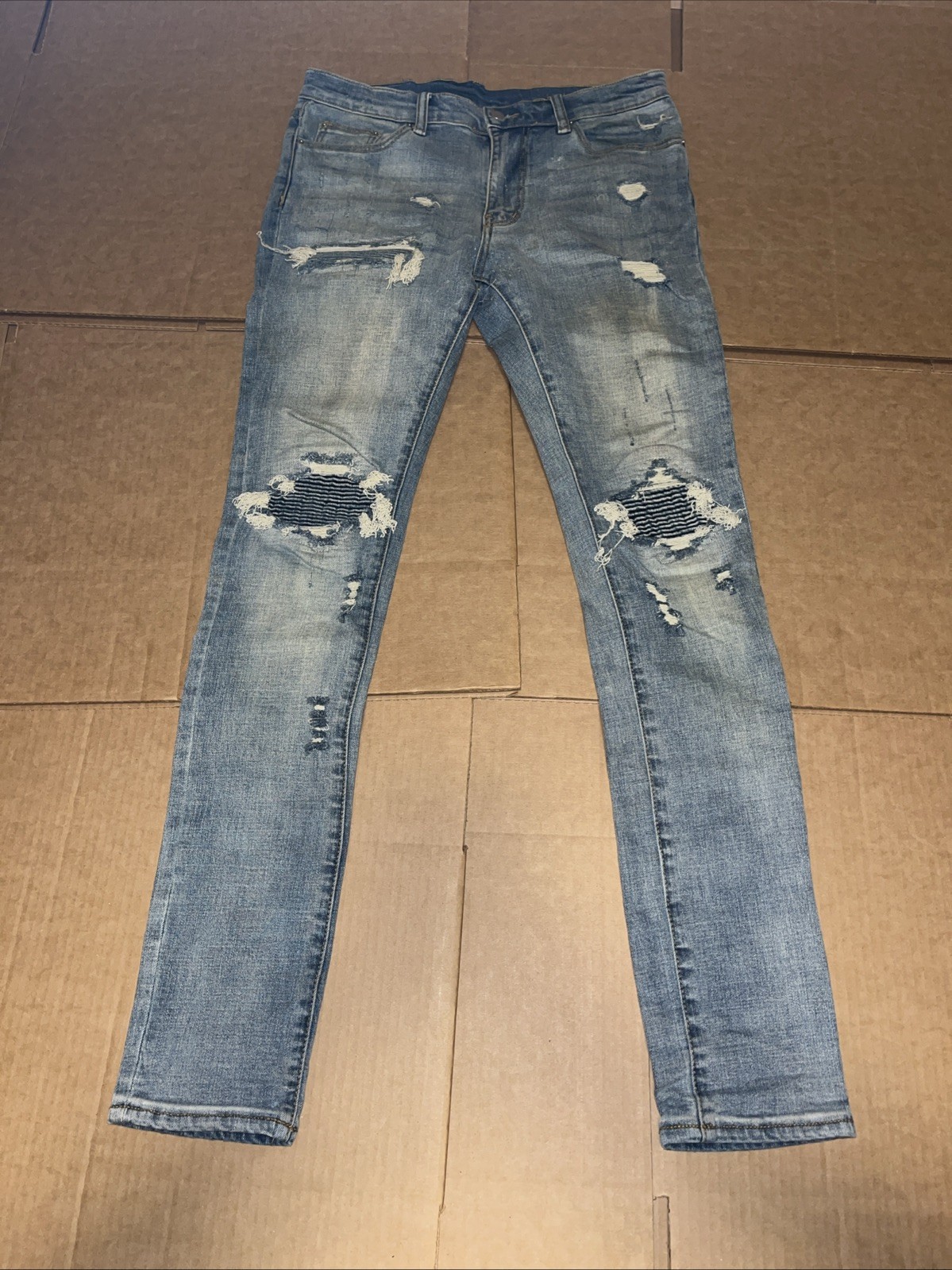 mnml Jeans Mens 31 Blue Stretch Denim Distressed Ripped Slim Fit