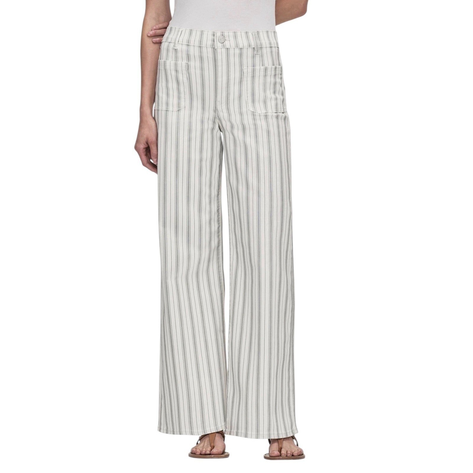 FRAME Womens Le Slim Palazzo Jeans 25 Ivory Sage Stripe Stretch Wide Leg