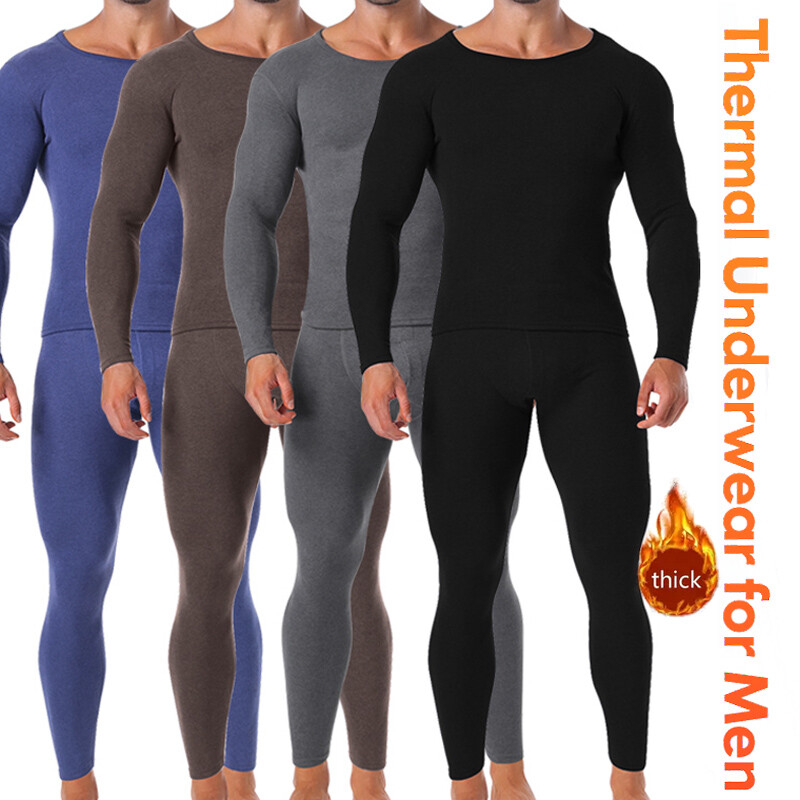 Men Fleece Lined Thermal Underwear Set Warm Soft Fit Long Johns Tops and Pants