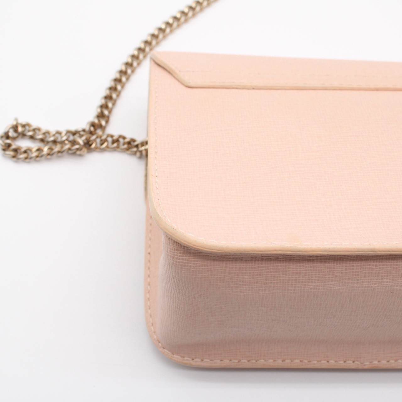 Leather Pink Beige Chain Shoulder Bag Crossbody Gold Hardware