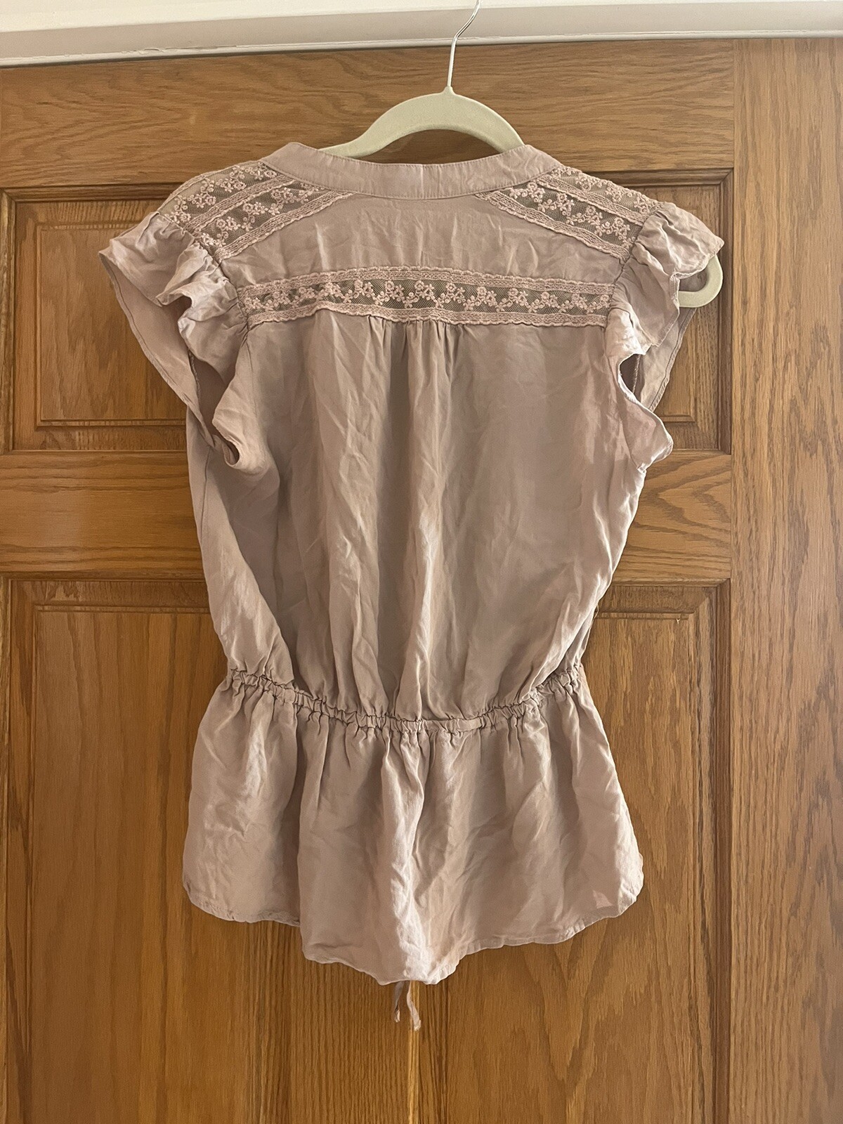 Mine Shirt Womens Small Blouse Brown Ruffled Sleeveless Button Up Elastic Waist
