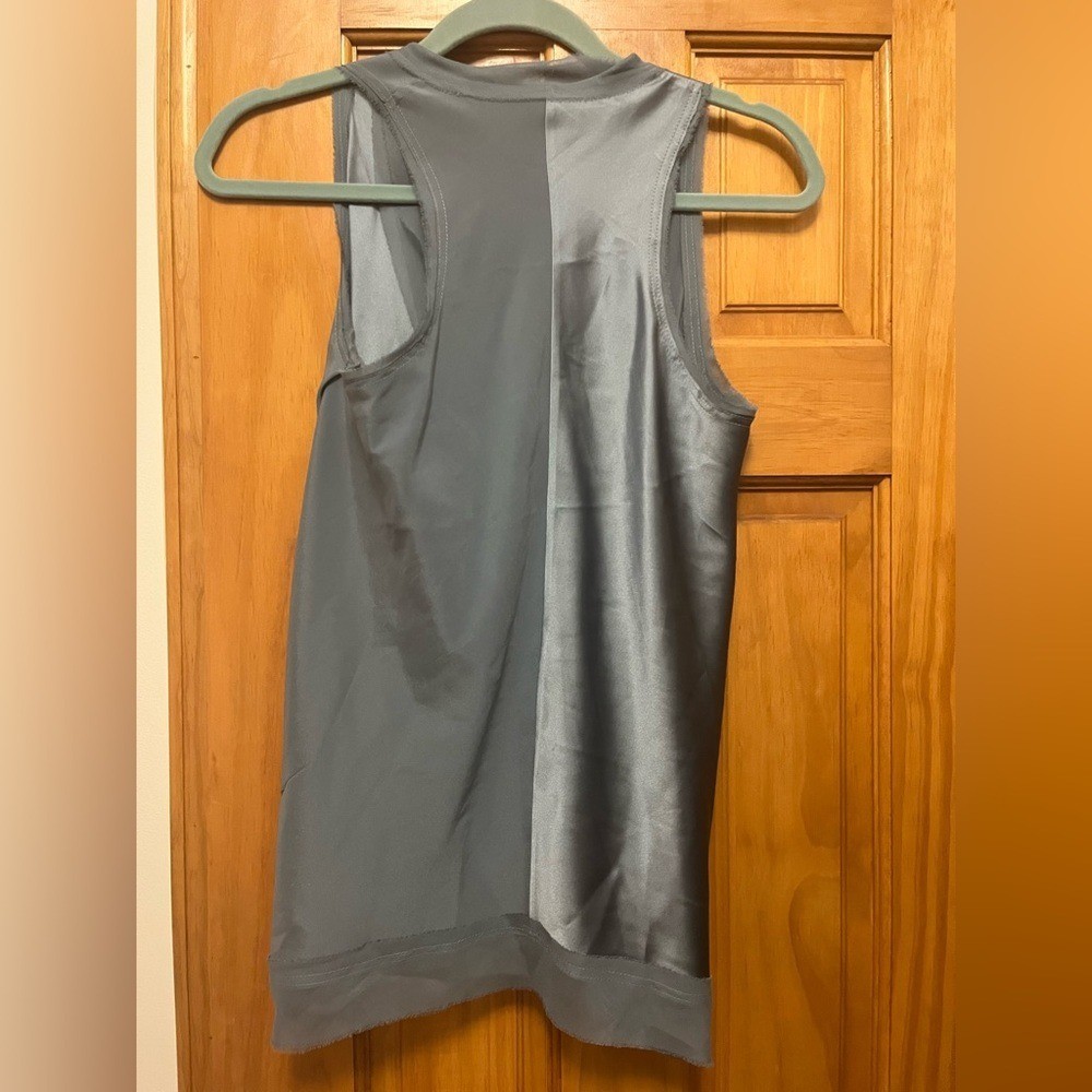 RAMY BROOK 100% SILK BLUE TOP W/ SHREDDED TRIM S