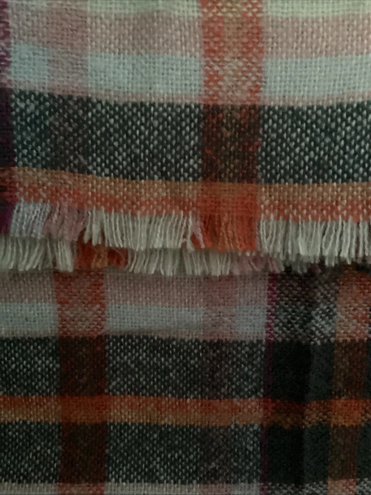 Universal Thread Ladies Oblong Scarf Shawl Orange Gray White & Pink 70”L Fringed