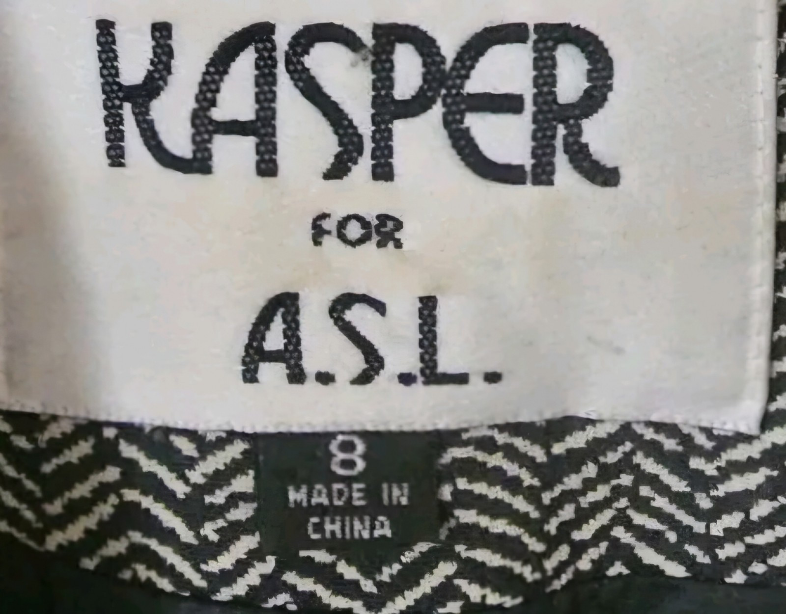 VTG Kasper for ASL Tailored Fit 5 button Jacket Black & White Herringbone Sz 8