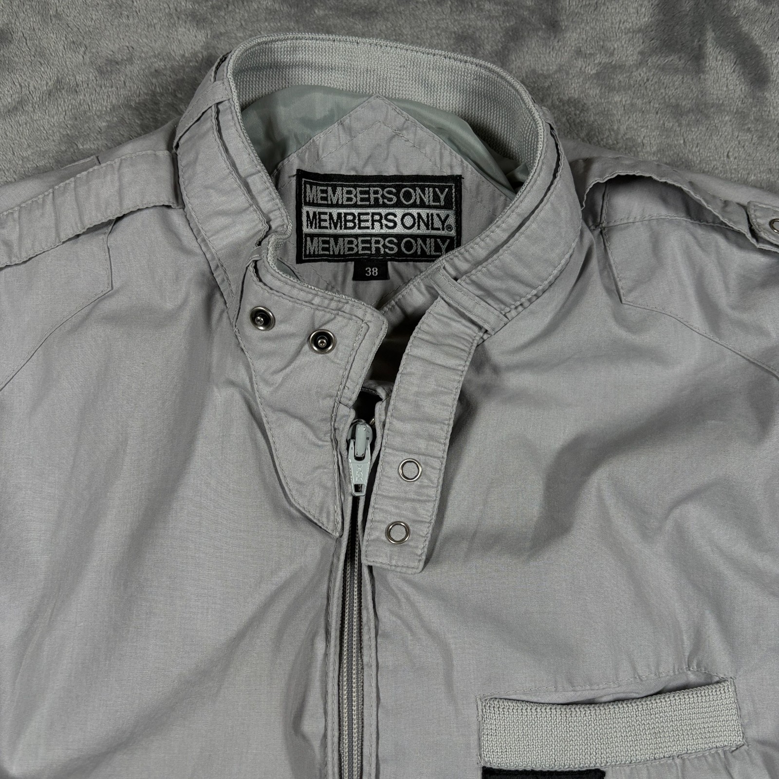 Vintage 90s Members Only Bomber Jacket Mens 38 Gray Iconic Racer Outdoor Winter