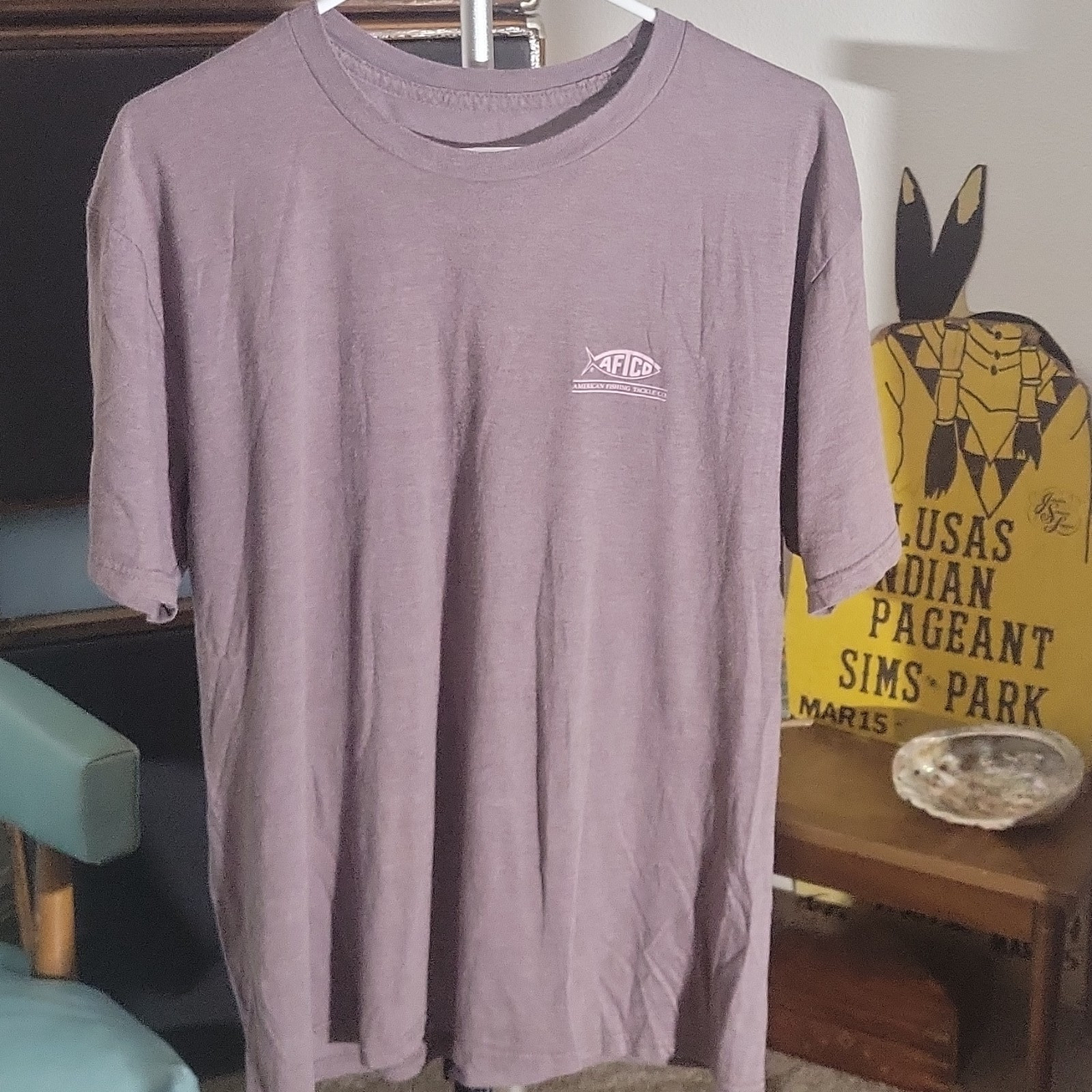 AFTCO Graphic Logo Grey/lite Plum Short Sleeve Crew Neck Fishing T-Shirt Mens L