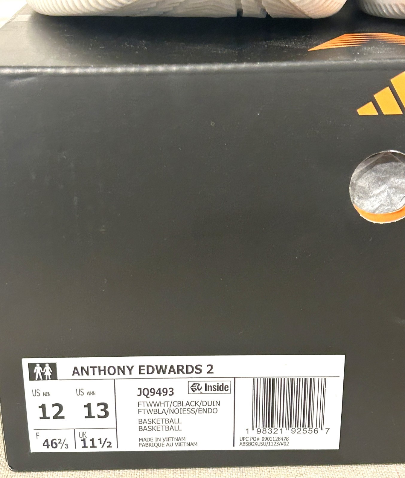 New Adidas Anthony Edwards 2 White Black Blue -JQ9493 Basket Ball Shoes Size 12