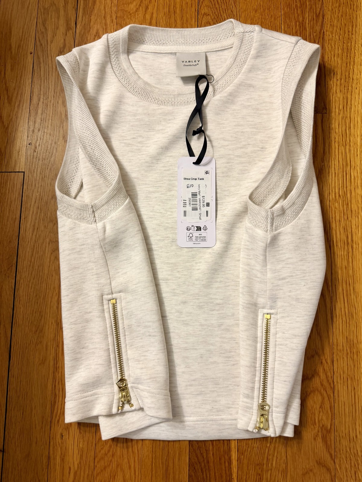 NWT Varley DoubleSoft Lounge Set Ivory Marl Shea Crop Tank S Slim Cuff Pant XS