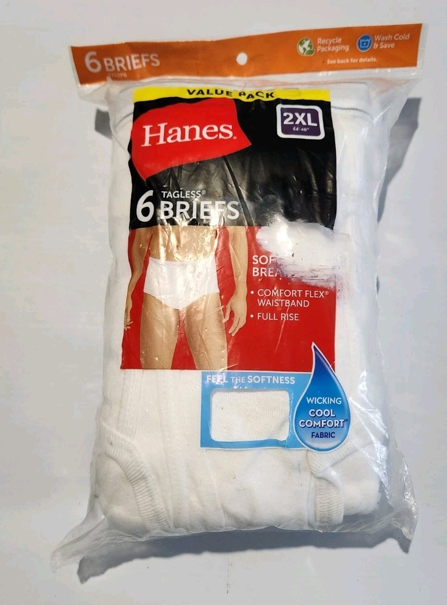 Hanes Briefs 6-Pack Men’s Tagless Underwear White ComfortSoft Waistband 2XL