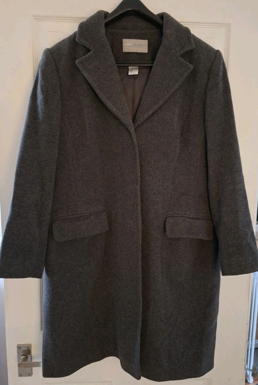 Laura Clement Womens 80% Virgin Wool Long Grey Coat UK18