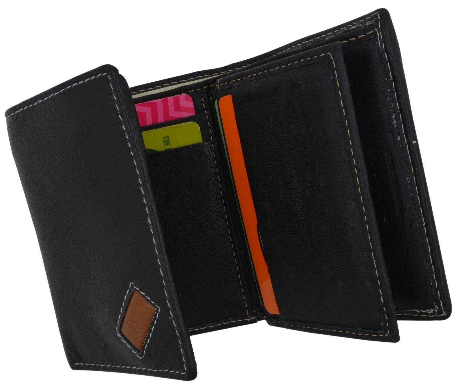 Trifold Mens Premium Leather Credit Card ID Holder w/ Bill Pockets Black Wallet