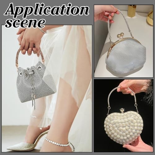 2pcs Rhinestone Purse Strap Replacement 11.8″ Short Crystal Bag Handle