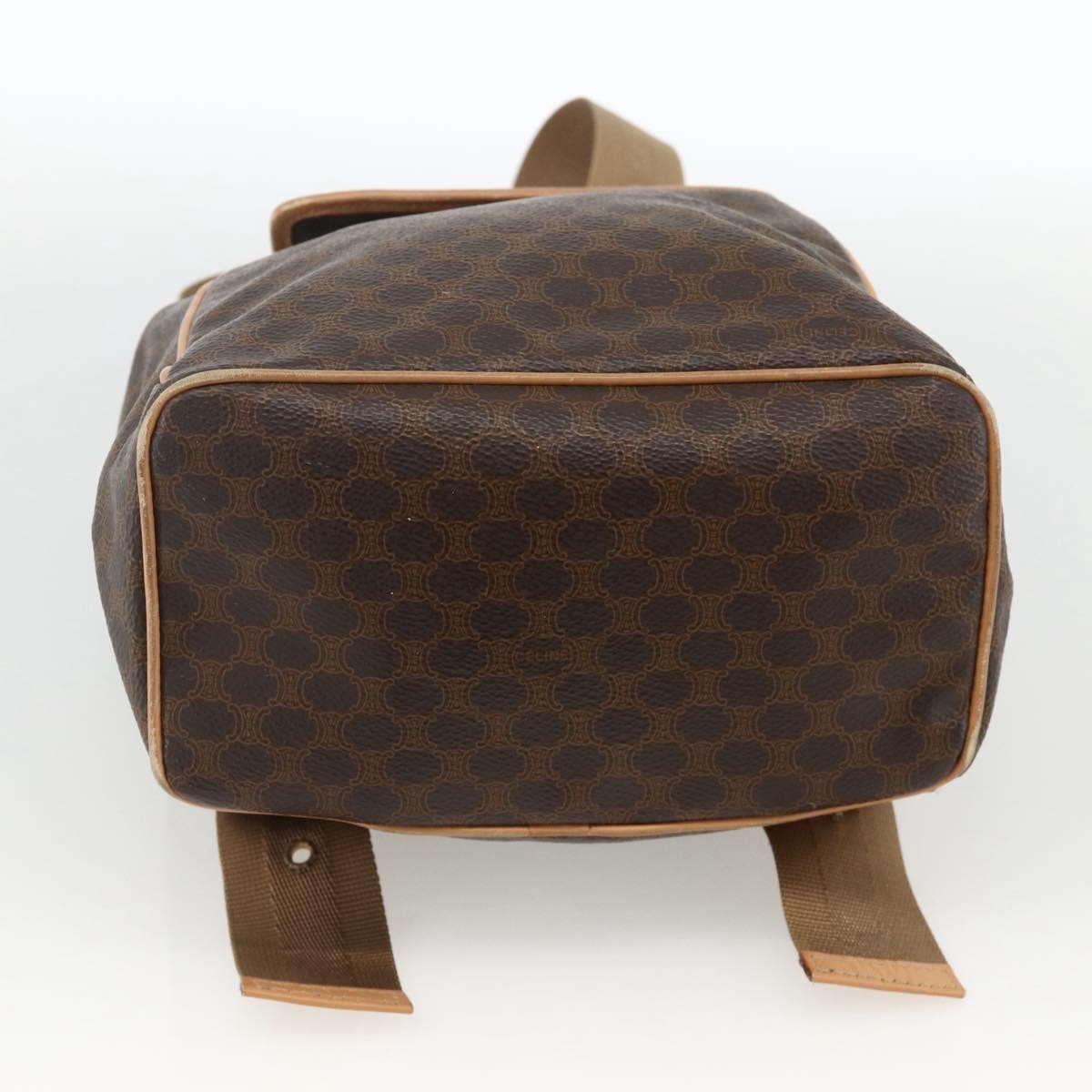 CELINE Macadam Canvas Backpack PVC Leather Brown Gold Auth ARZ862