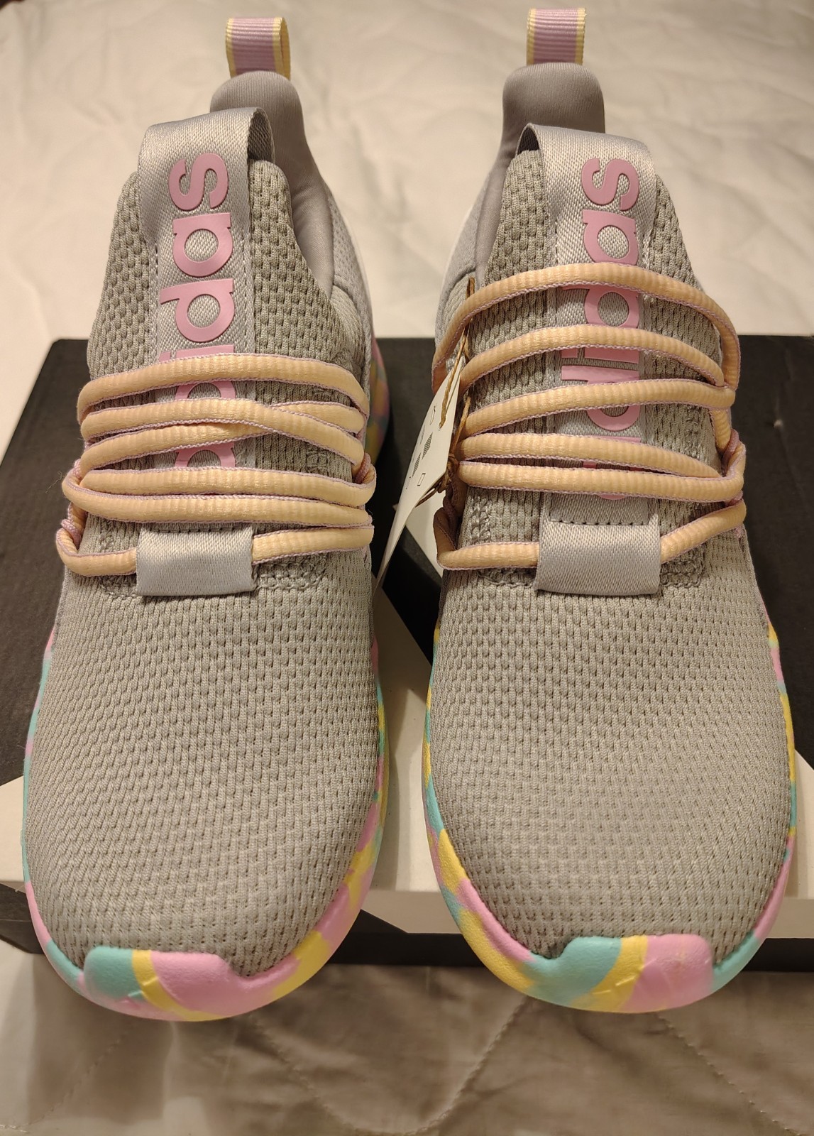 adidas Lite Racer Adapt 7.0 Unisex Kids Gray/Pink Colorblock Slip-On 3.5 US