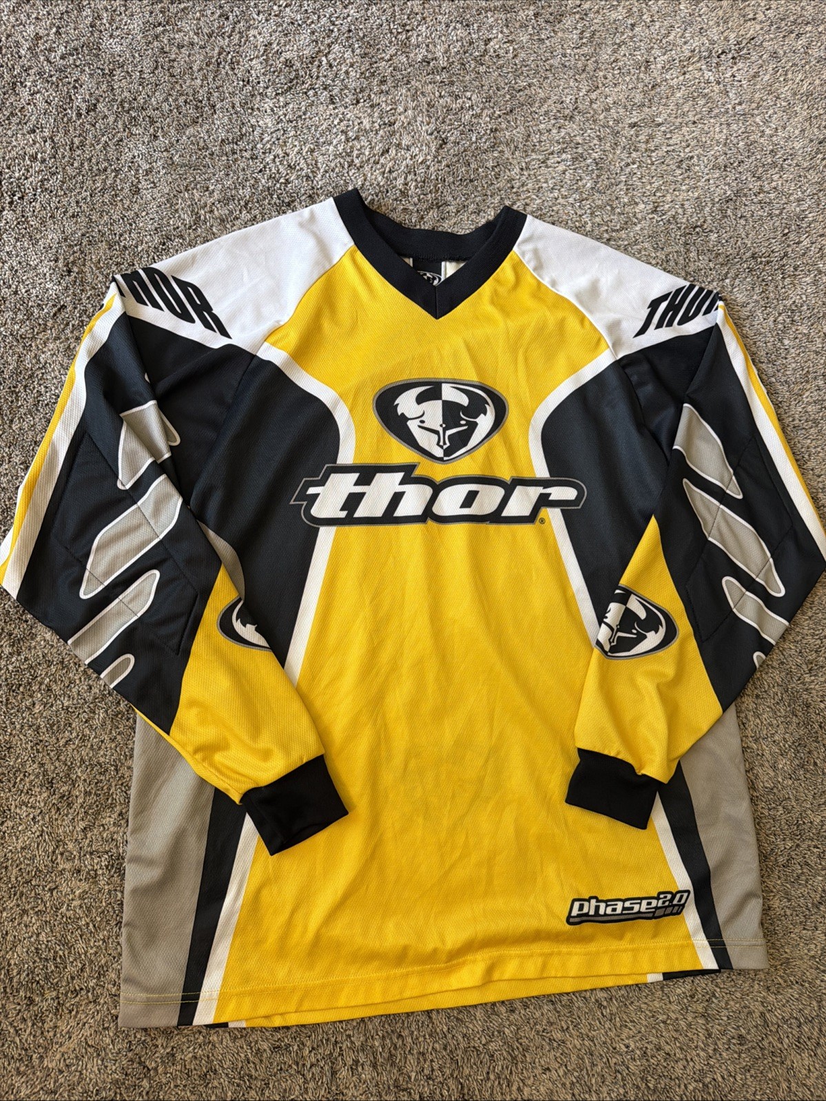 Thor Racing Motocross Moto Jersey Long Sleeve Yellow Y2K Vtg 90s Men’s Size L