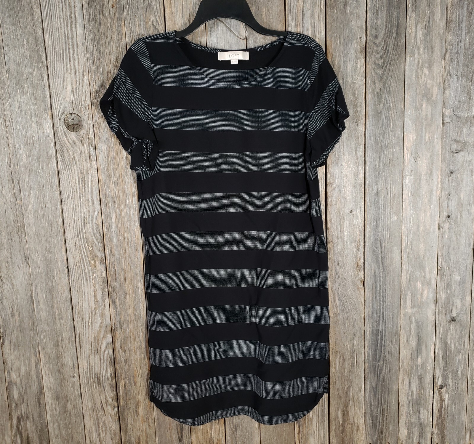 Loft M Women’s Dress Black White Striped Shift Retro Classic Preppy Academia