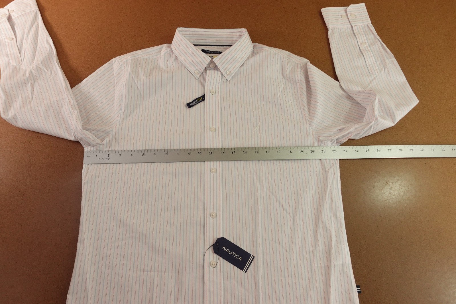 Nautica Mens Large Bright White Striped Slim Fit Long Sleeve Button-Up Shirt NWT