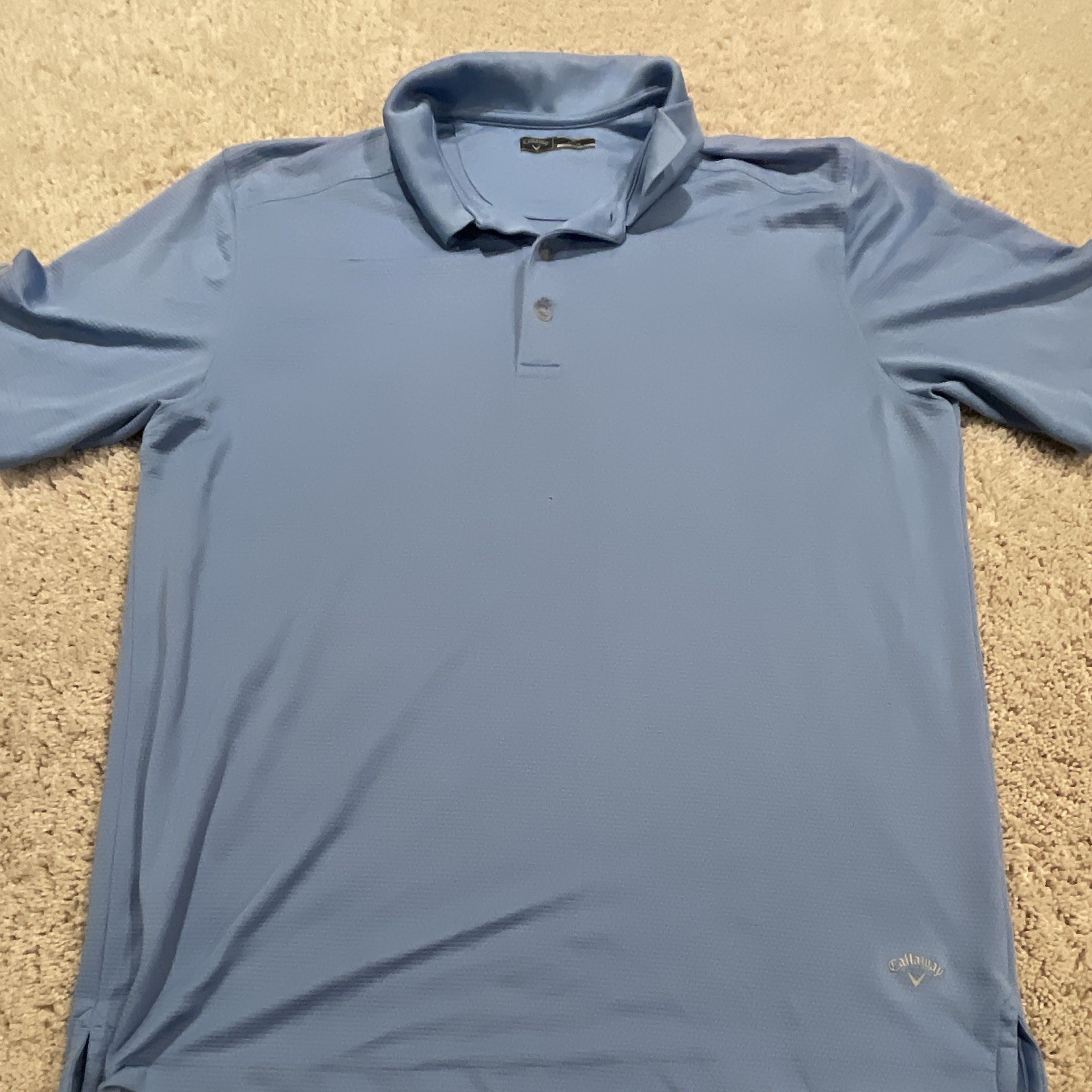 Callaway Men’s M Polo Blue Solid Short Sleeve Collared Logo Button Knit