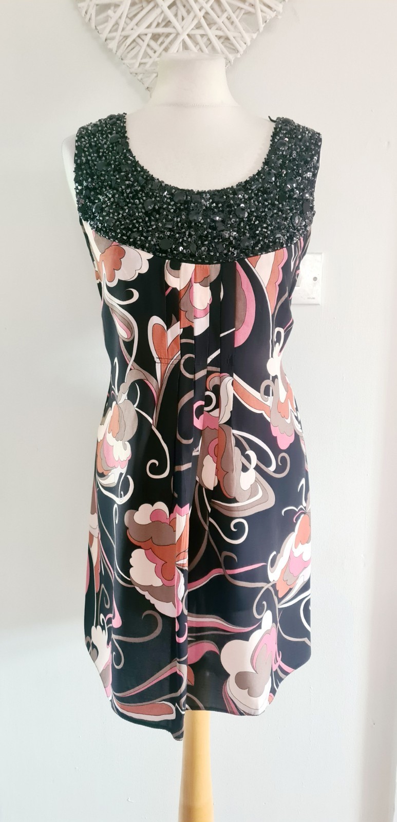 Dorothy Perkins Black Brown Pink Tie Waist Cotton Sleeveless Summer Dress UK 18