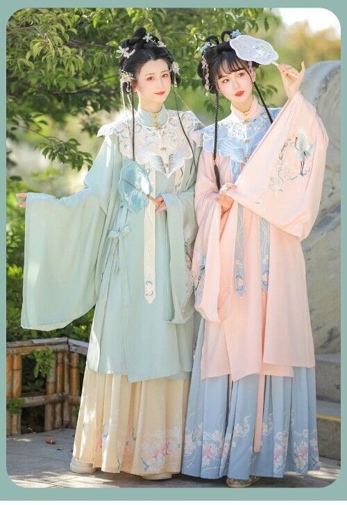 Chinese Style Ming Dynasty Cloud Shoulder Stand Collar Long Shirt Pleated Dress