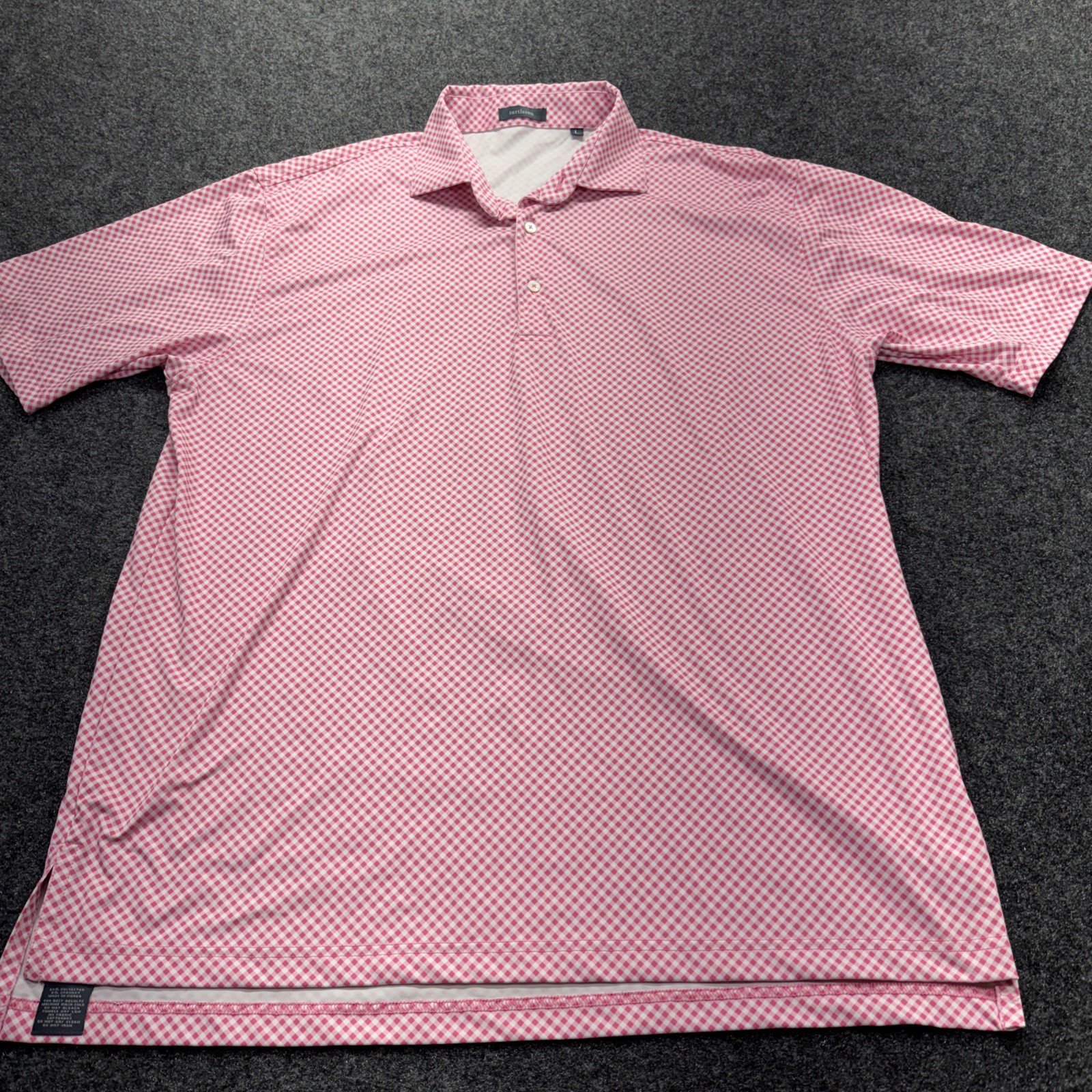 Turtleson Golf Polo Shirt Men’s L Pink White Checked 3 Button Placket Polyester