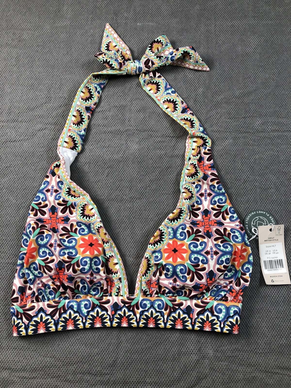 Boden Bikini Top Swimsuit Womens 8 Multicolor Floral Halter Buckle Lined Stretch