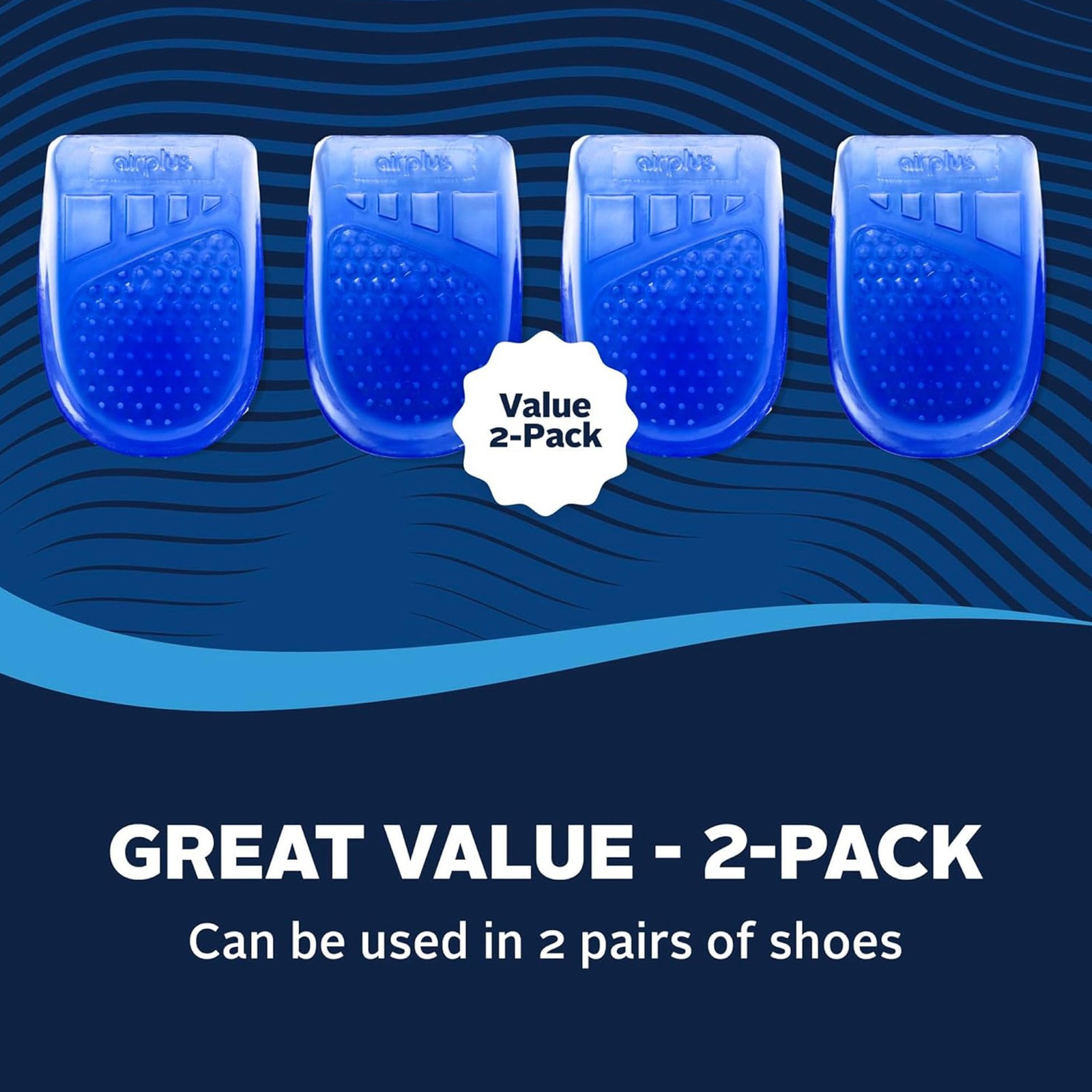 Airplus Gel Heel Cushions, One Size Fits Most, 2 Pack