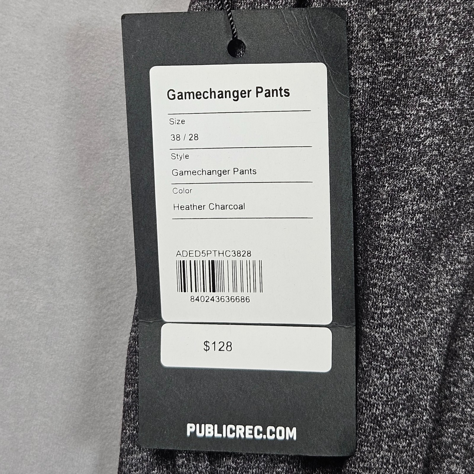 NEW Public Rec Gamechanger Pants Mens 38/28 Heather Charcoal 5 Pocket Stretch