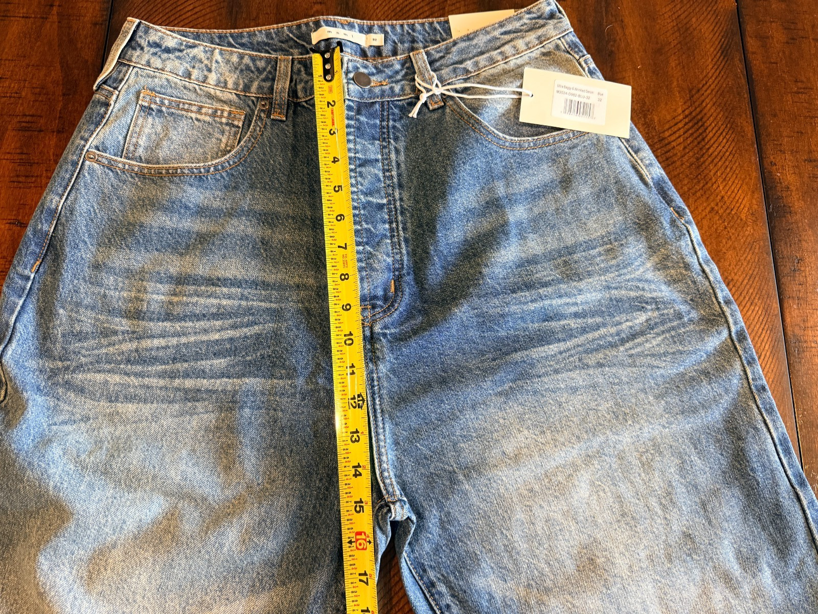MNML Mens ULtra Baggy & Wrinkled Denim – Blue, Size 32