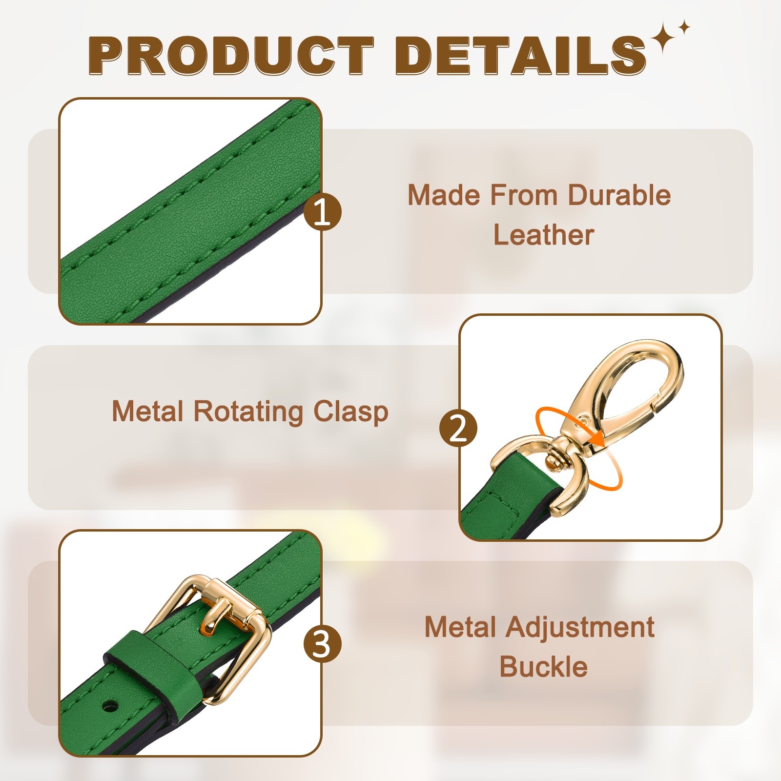 Leather Purse Strap, Adjustable Shoulder Strap for Crossbody Bags, Green