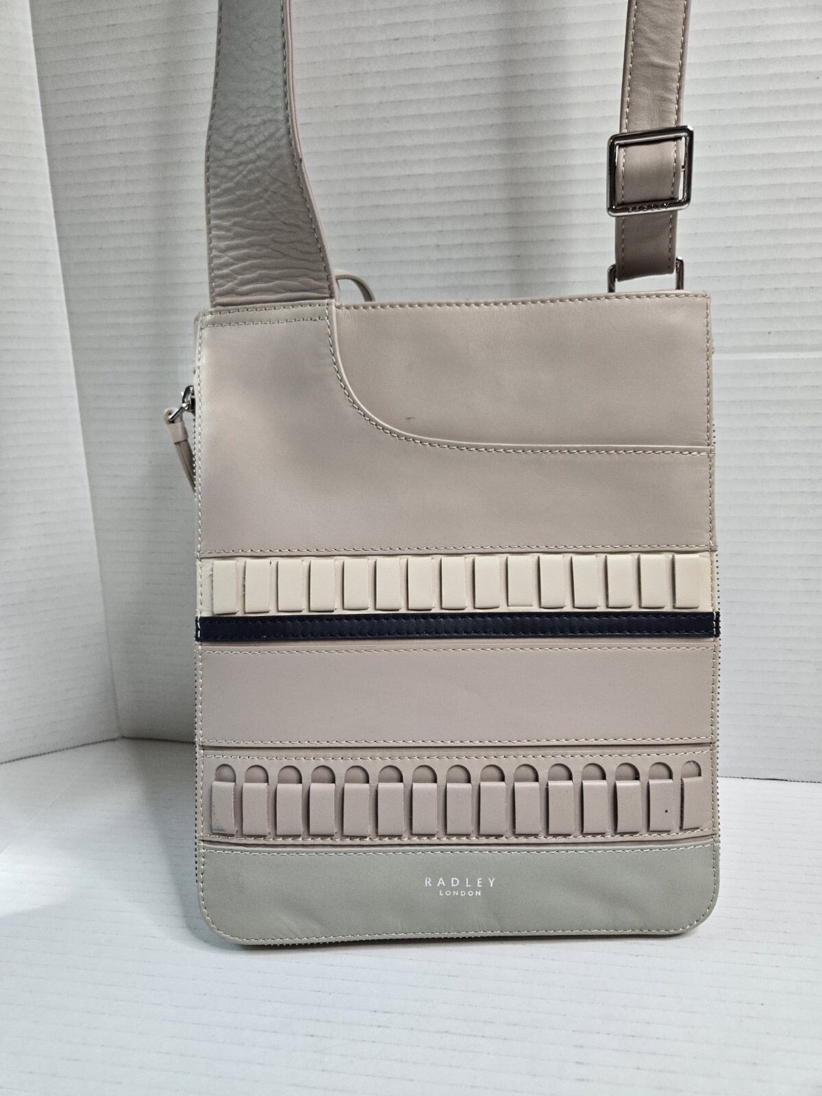 RADLEY London Pockets Craft Stripe Crossbody HandBag Purse Gray Mint Green