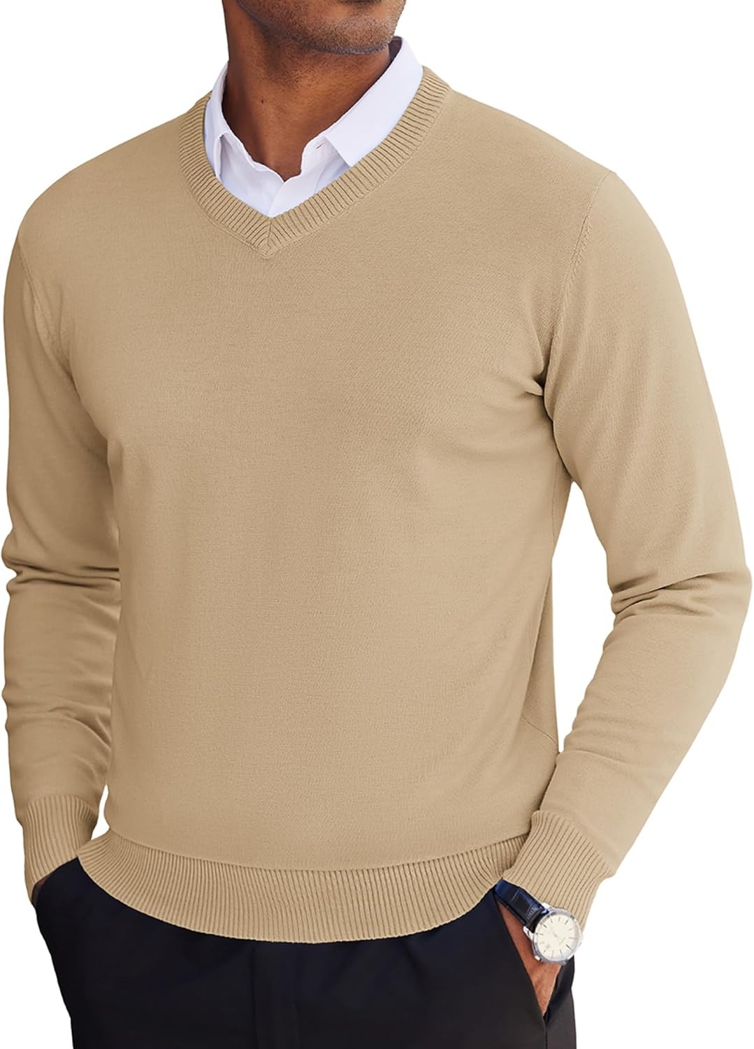 Men’s V Neck Lightweight Knitted Pullover Sweater Casual Soft Fit for Fall Winte