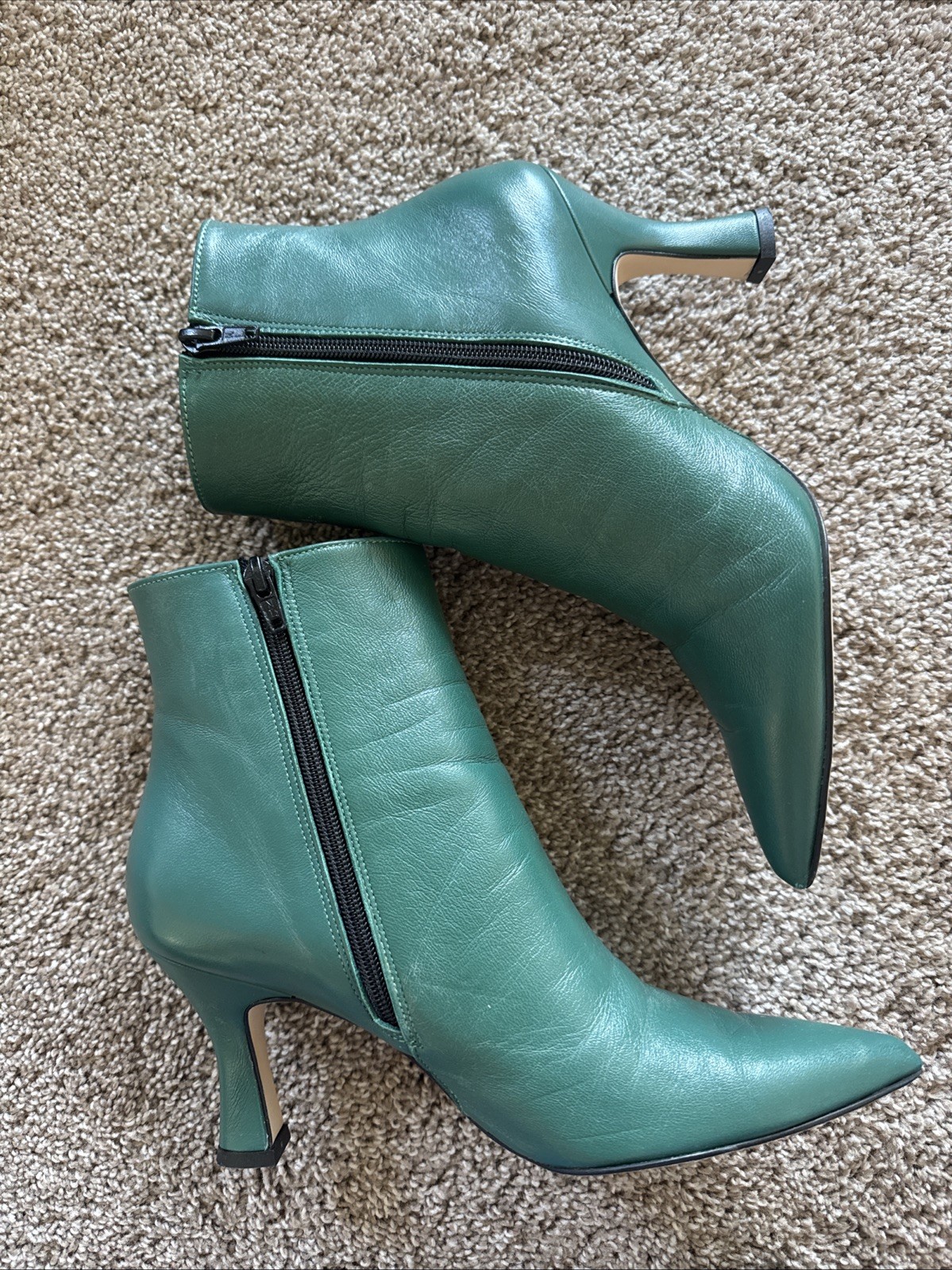 Clizia Italy Emerald Green Leather Pointed Toe Ankle Boots Vera Pelle [38]