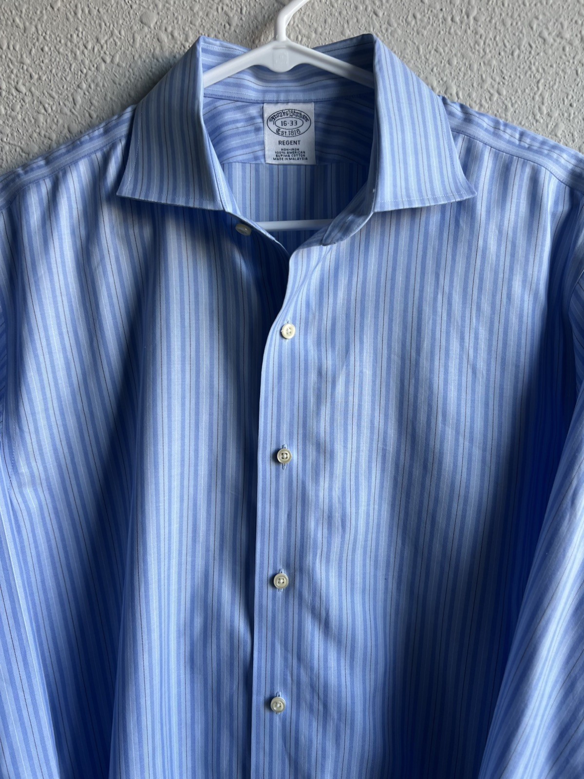 Brooks Brothers Dress Shirt Mens 16-33 Regent Fit Supima Long Sleeve