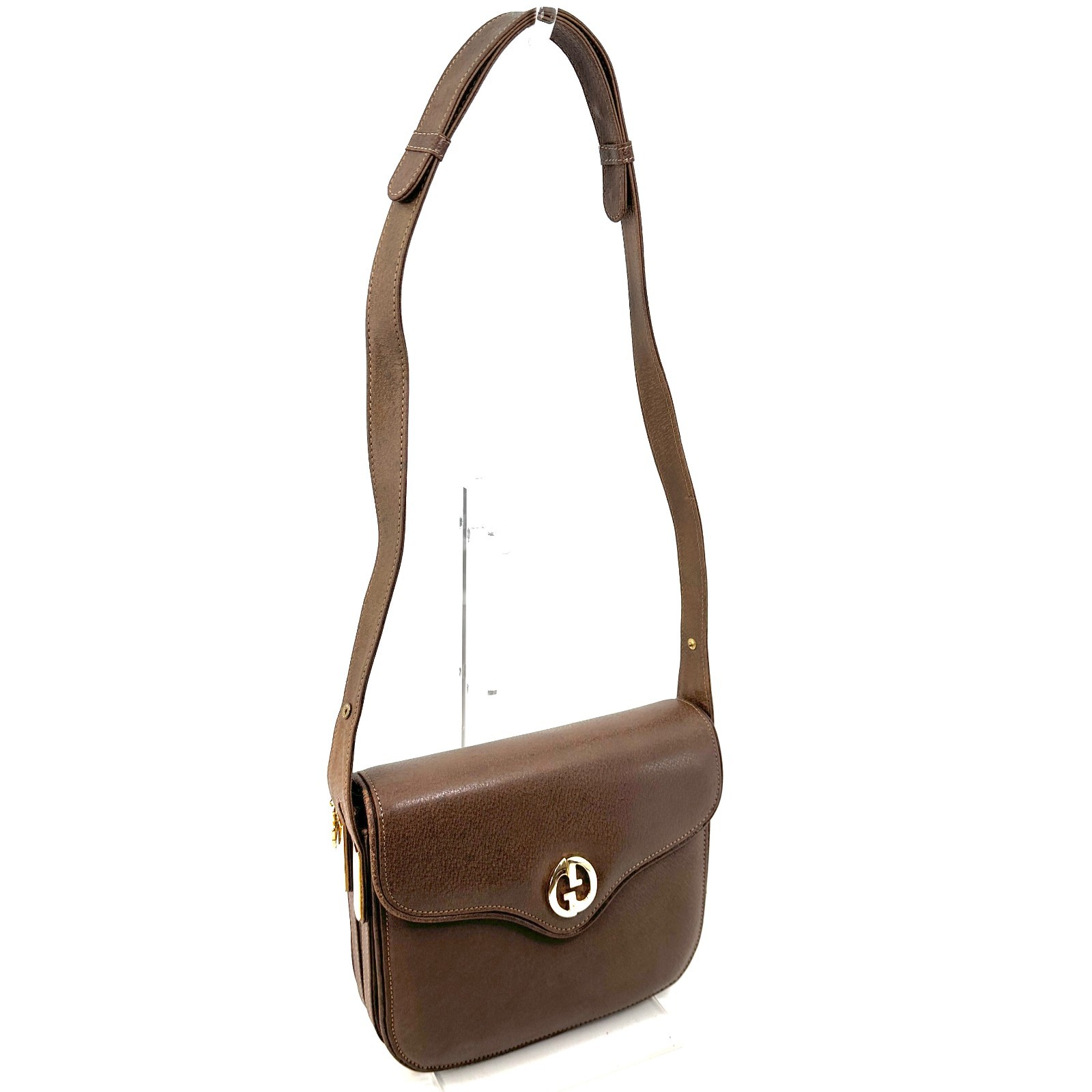 Gucci Vintage Shoulder Bag Leather Brown Authentic 389T0353