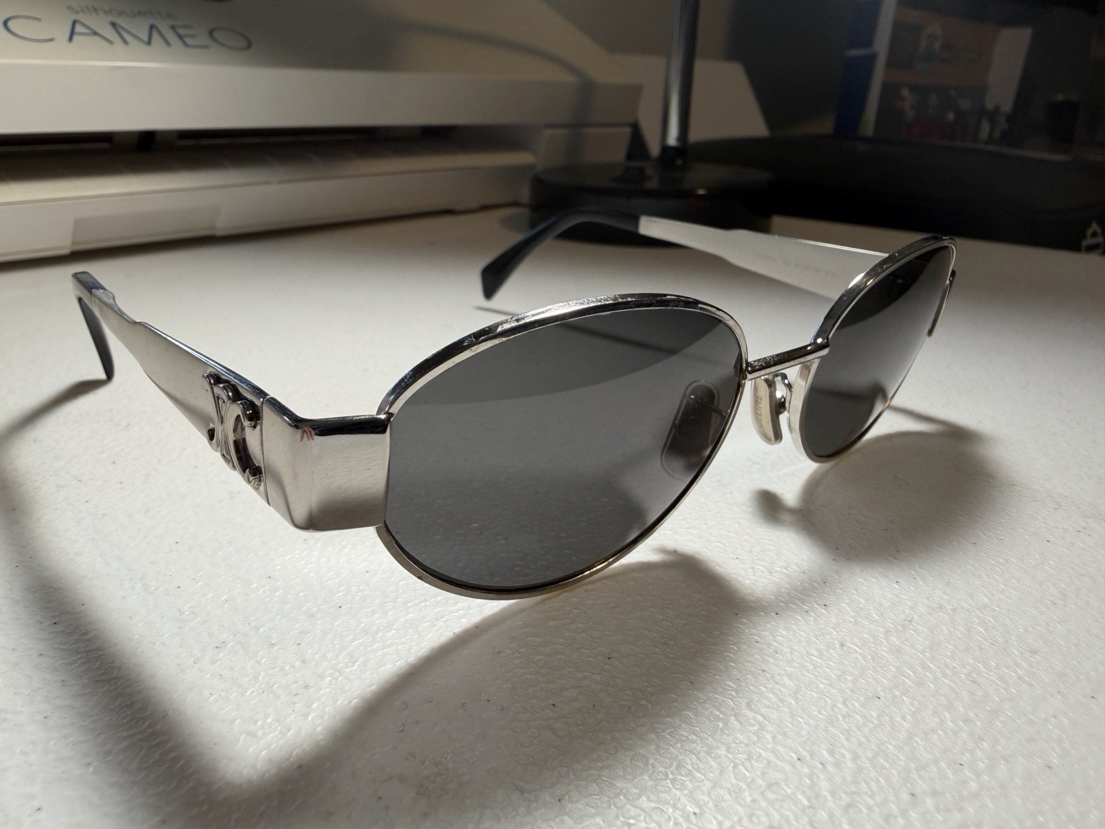 Celine CL40235U 16A Triomphe Metal Sunglasses Silver Frame Grey Lens AUTHENTIC