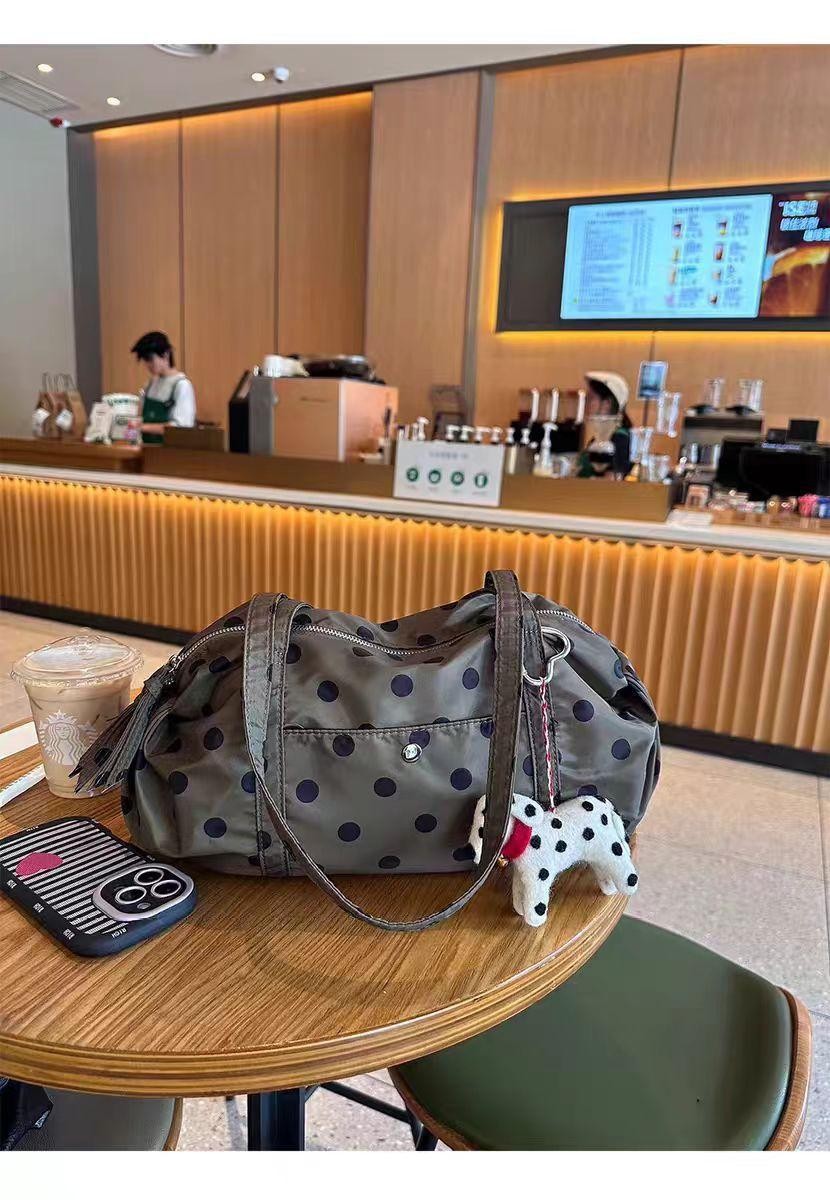 Korean Style Nylon Polka Dot Tote Bag Lightweight Women Casual Shoulder Handbag