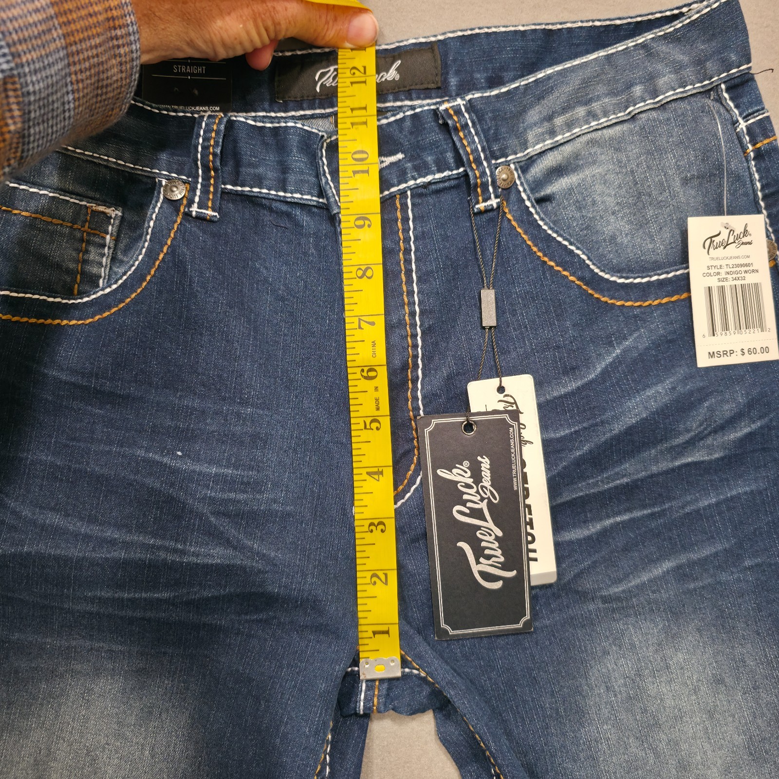True Luck Men’s Stretch Straight Denim Blue Jeans Size 34×33.5 NWT
