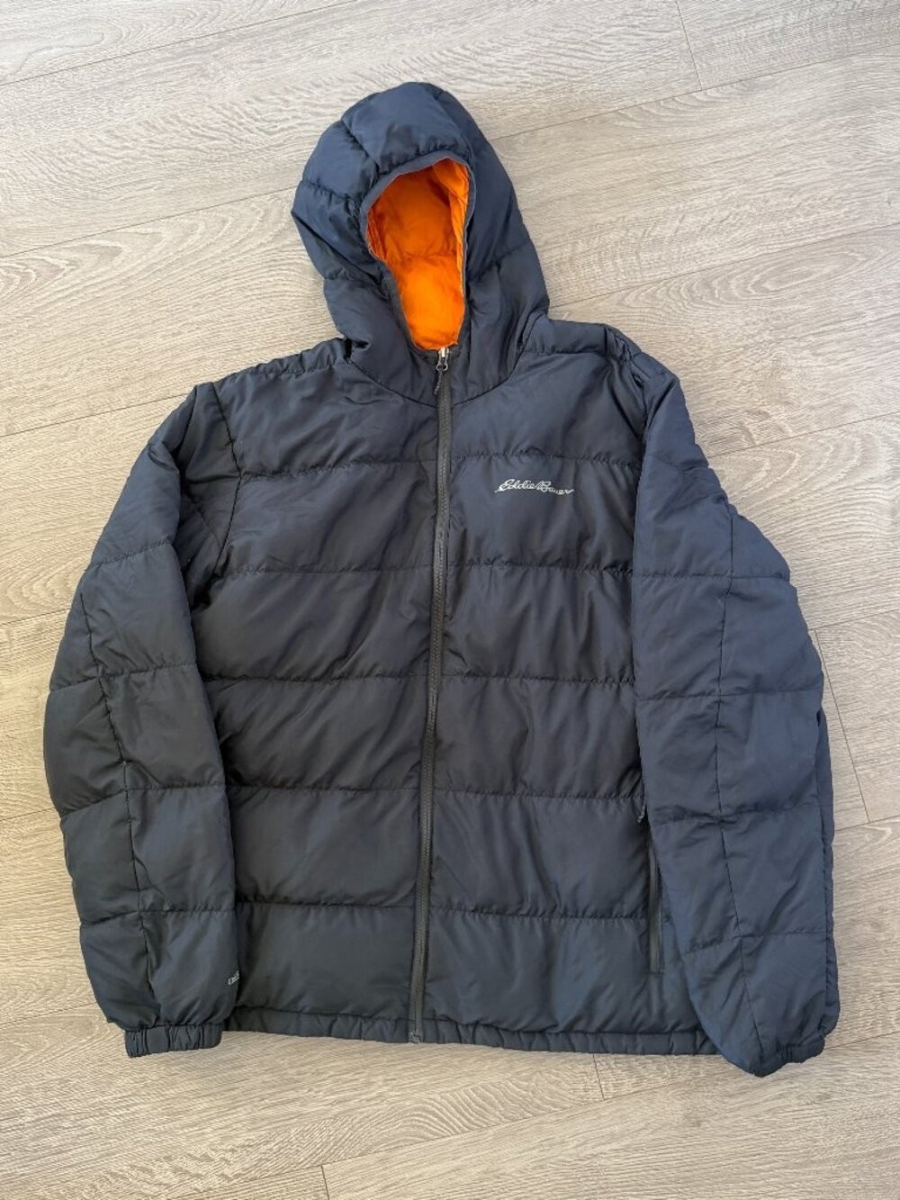 Eddie Bauer EB650 Hooded Down Puffer Jacket Black Orange Men’s XL