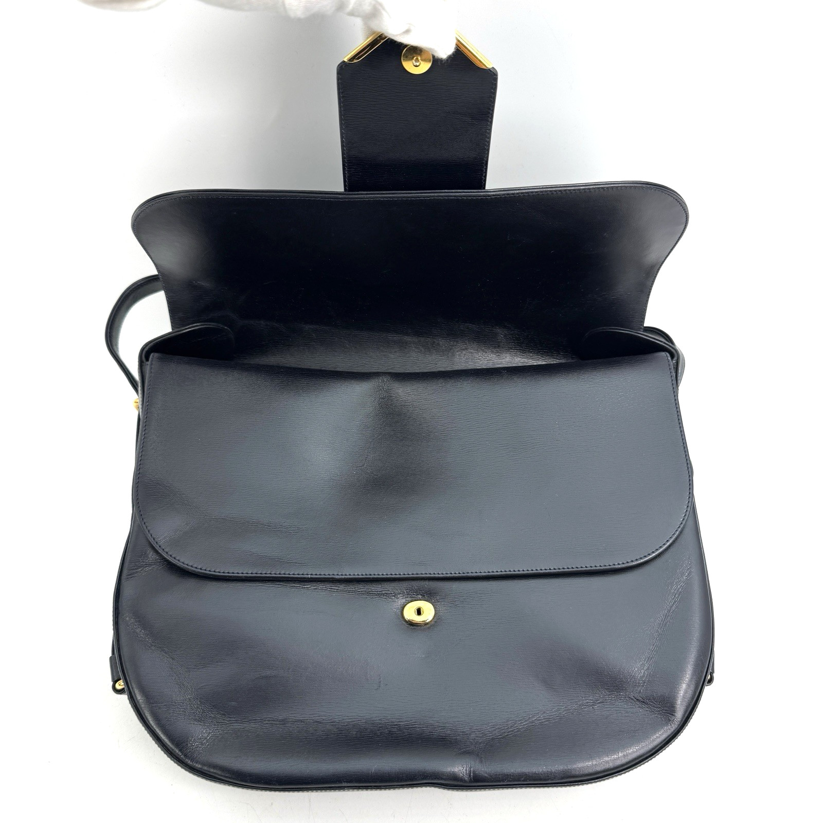 Cartier Sapphire Shoulder Bag Leather Black Gold Authentic