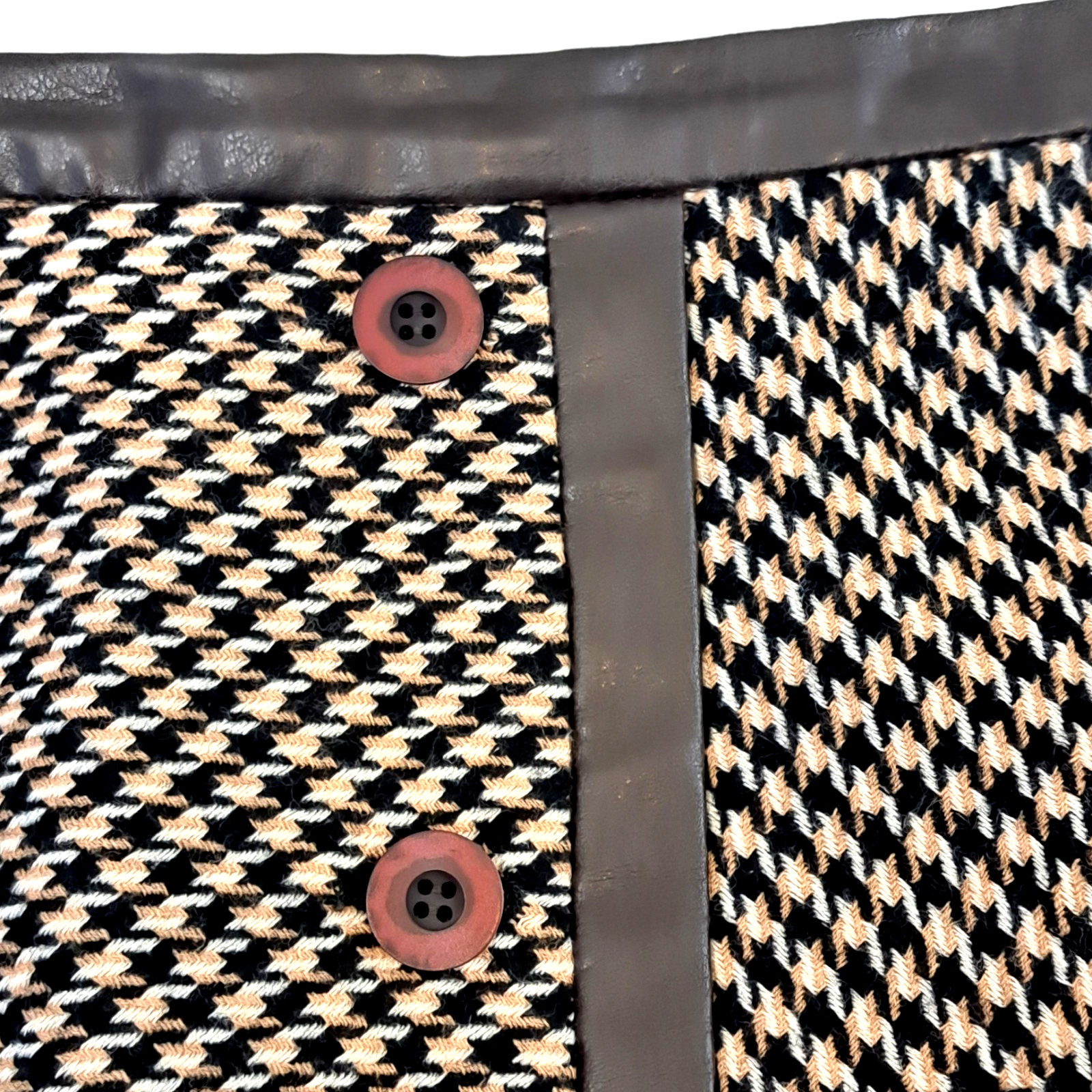Houndstooth Wool Blend Faux Leather Trim A-Line Skirt Wm’s Small 27″x26″ Brown