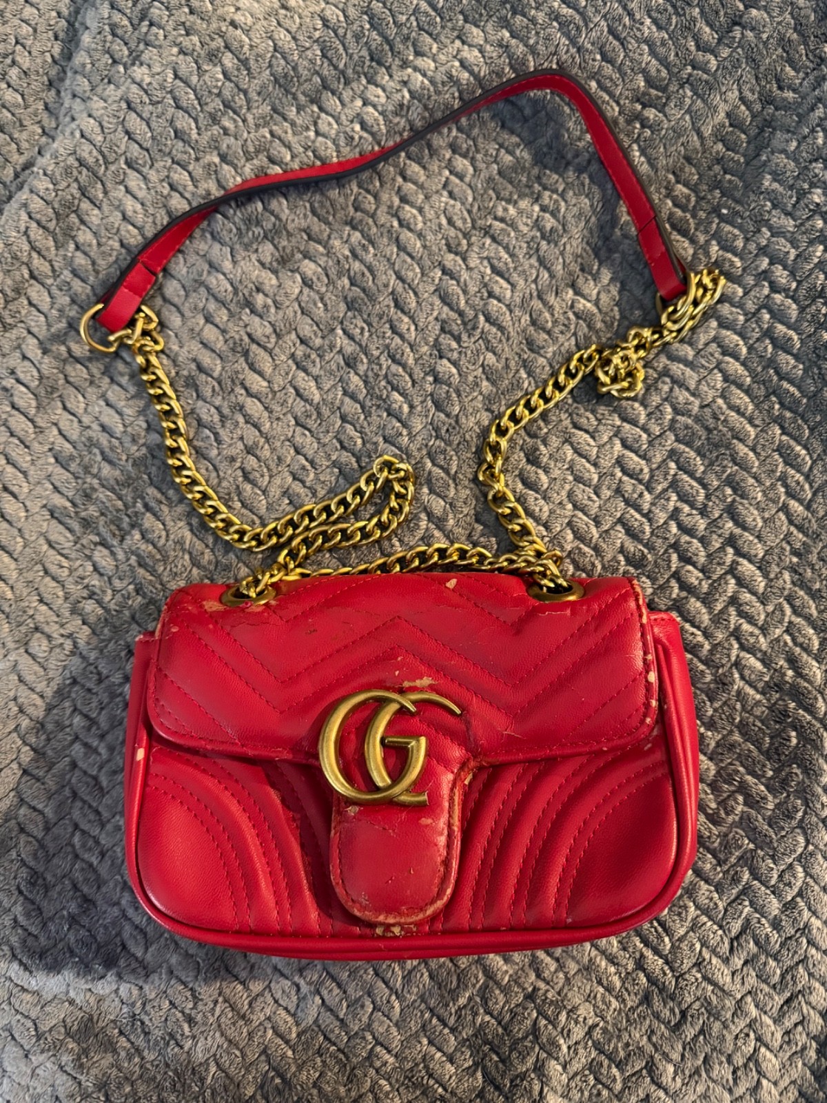 Gucci GG Marmont Matelasse Shoulder Bag Small Hibiscus Red Leather/Suede