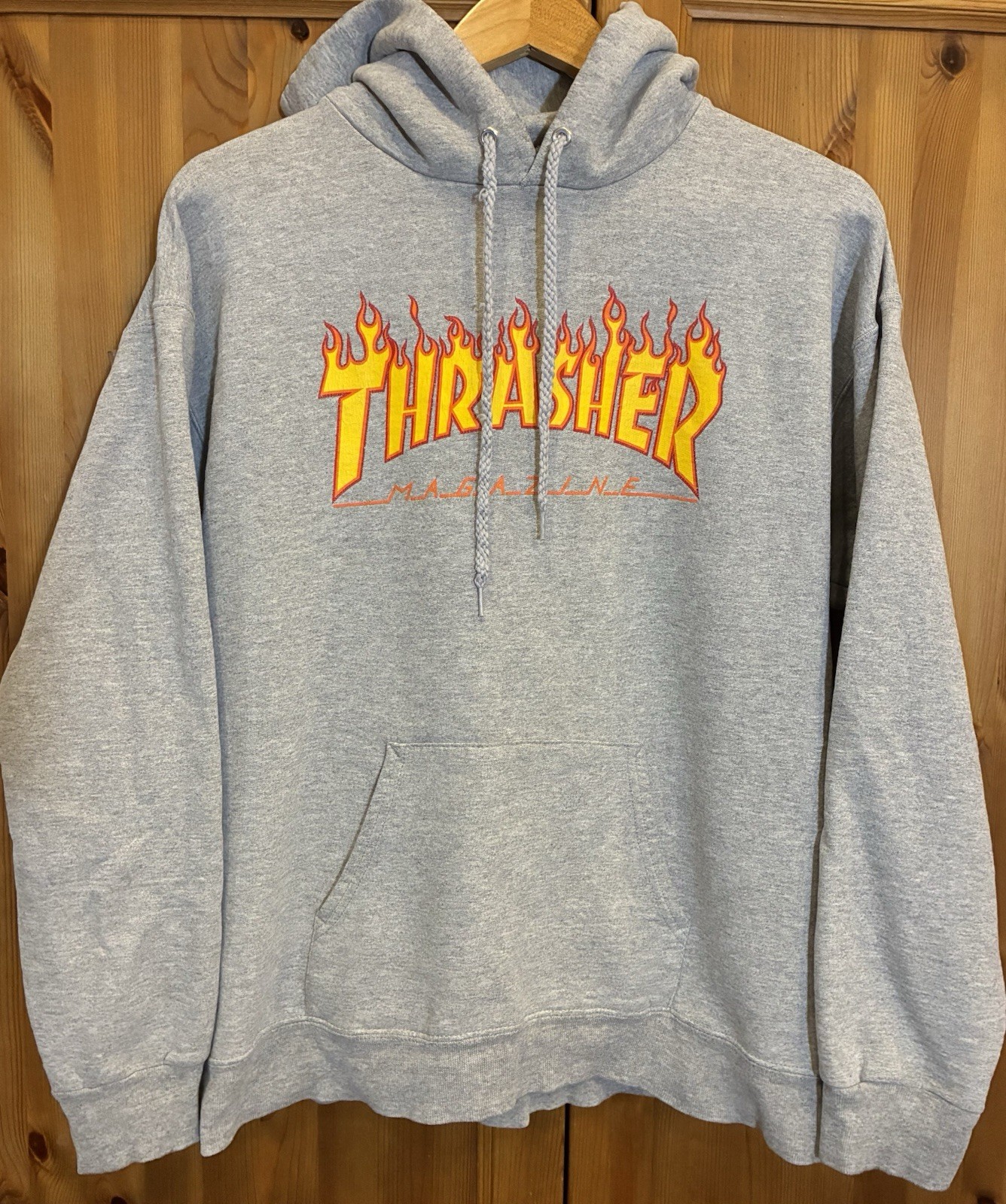 Thrasher Magazine Hoodie Heather GrayFlame Logo Skate Streetwear Mens Medium