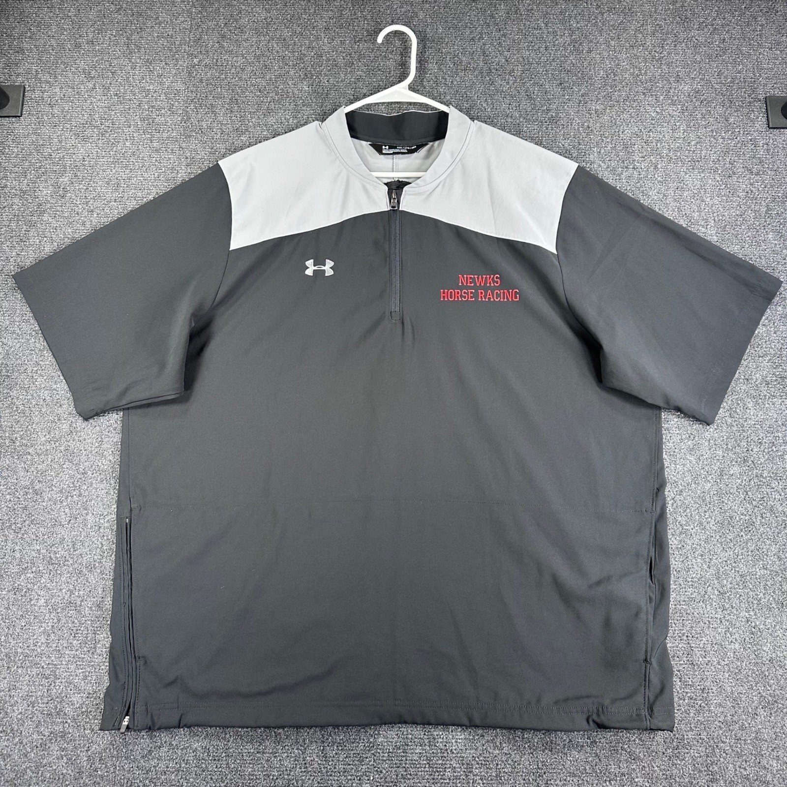 Under Armour Windbreaker Mens XXL 2XL Black Grey Newks Horse Racing Quarter Zip