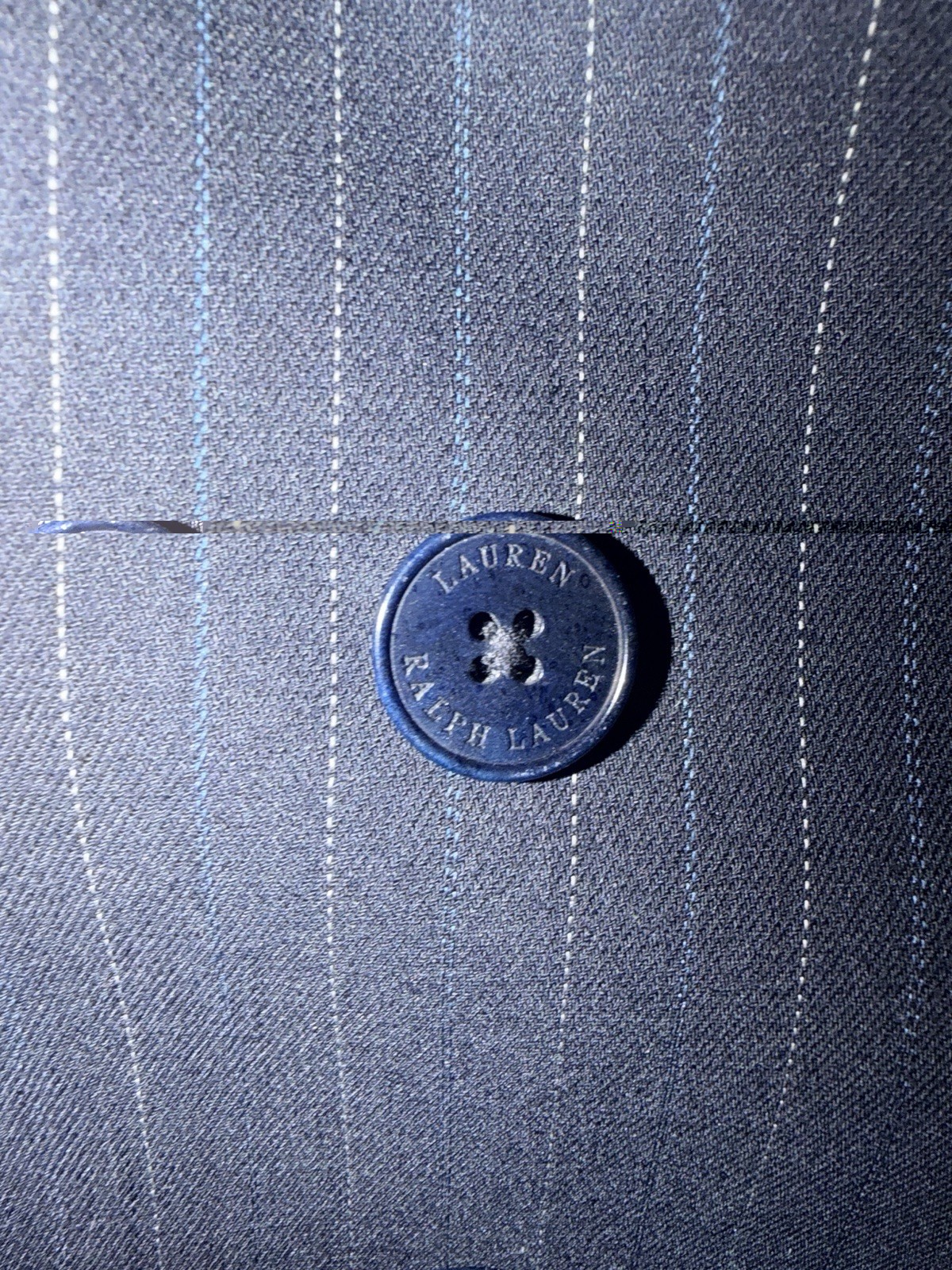 Lauren Ralph Lauren Navy Pinstripe Double-Breasted Wool Blazer Peak Lapel