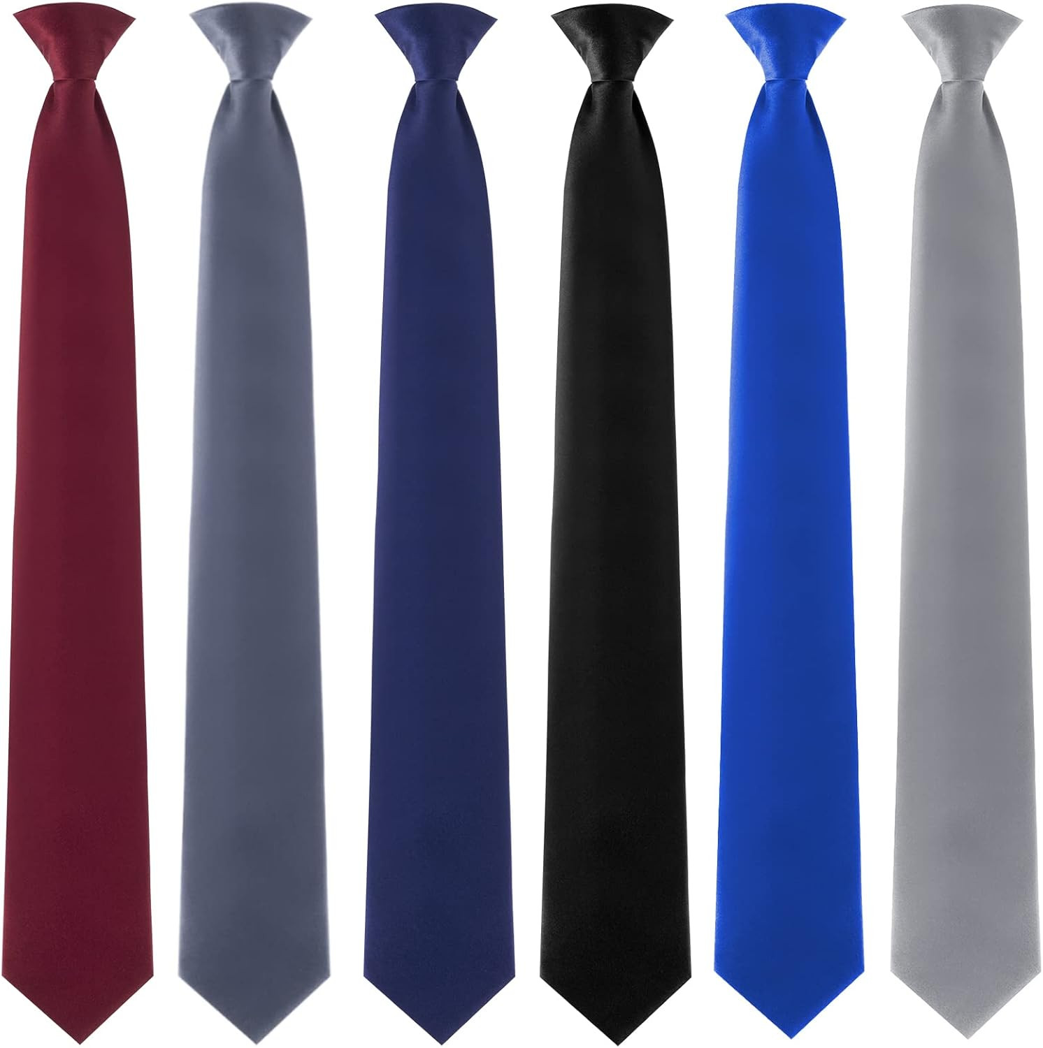 6PCS Clip On Ties Men Solid Color Pre-Tied Necktie 20″ Wedding Office School